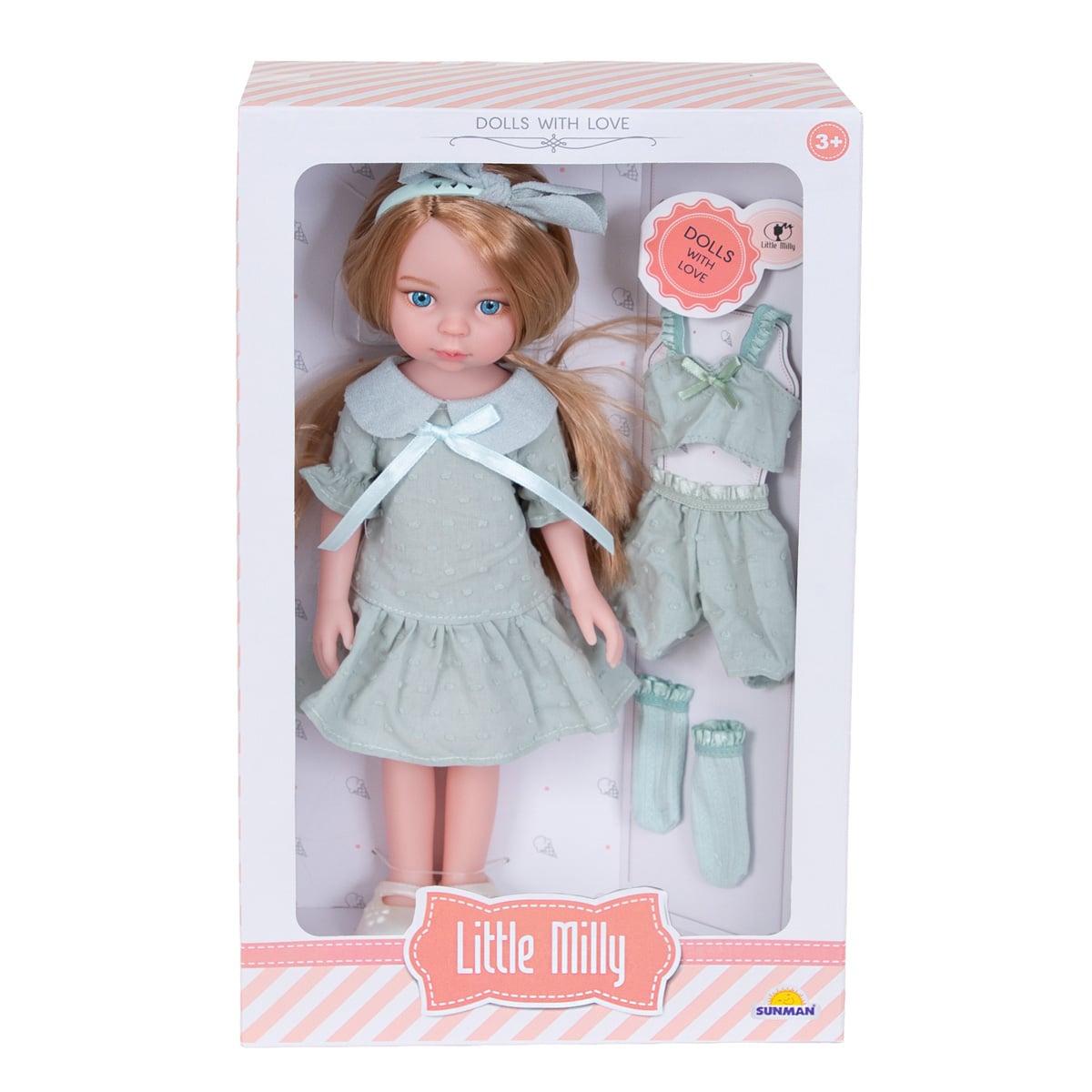 Papusa cu tinuta de schimb, Little Milly, Turcoaz, 33 cm