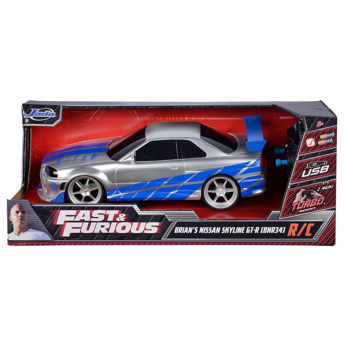 Masina cu telecomanda, Jada, Fast And Furious, Nissan Skyline GTR, 1:16