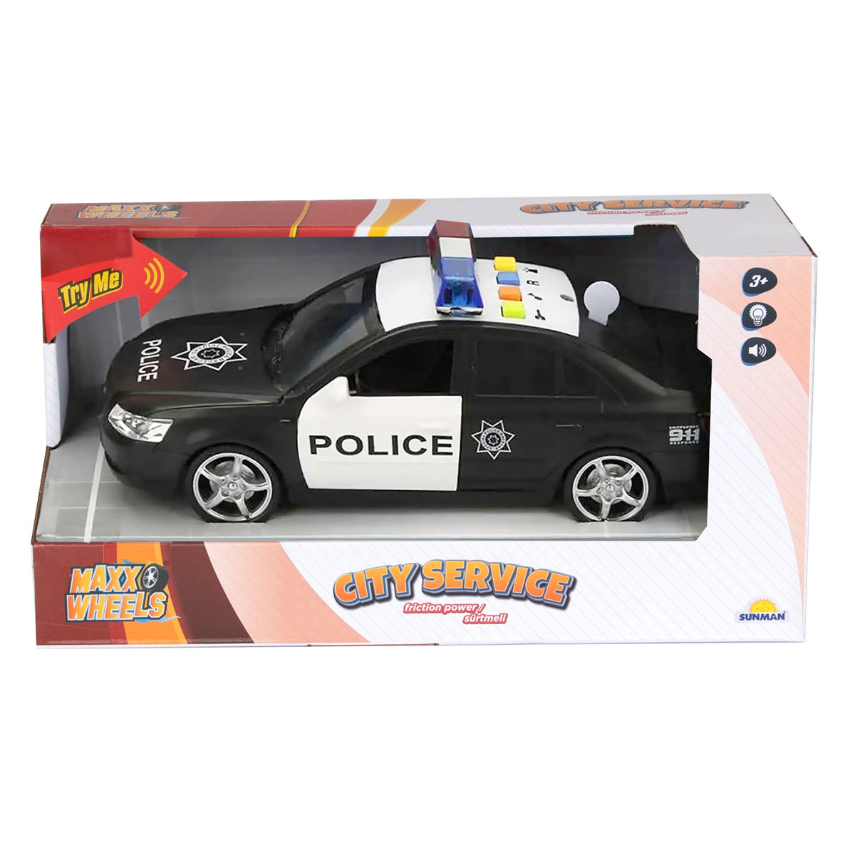 Masina de politie cu lumini si sunete, Maxx Wheels, 24 cm, Negru