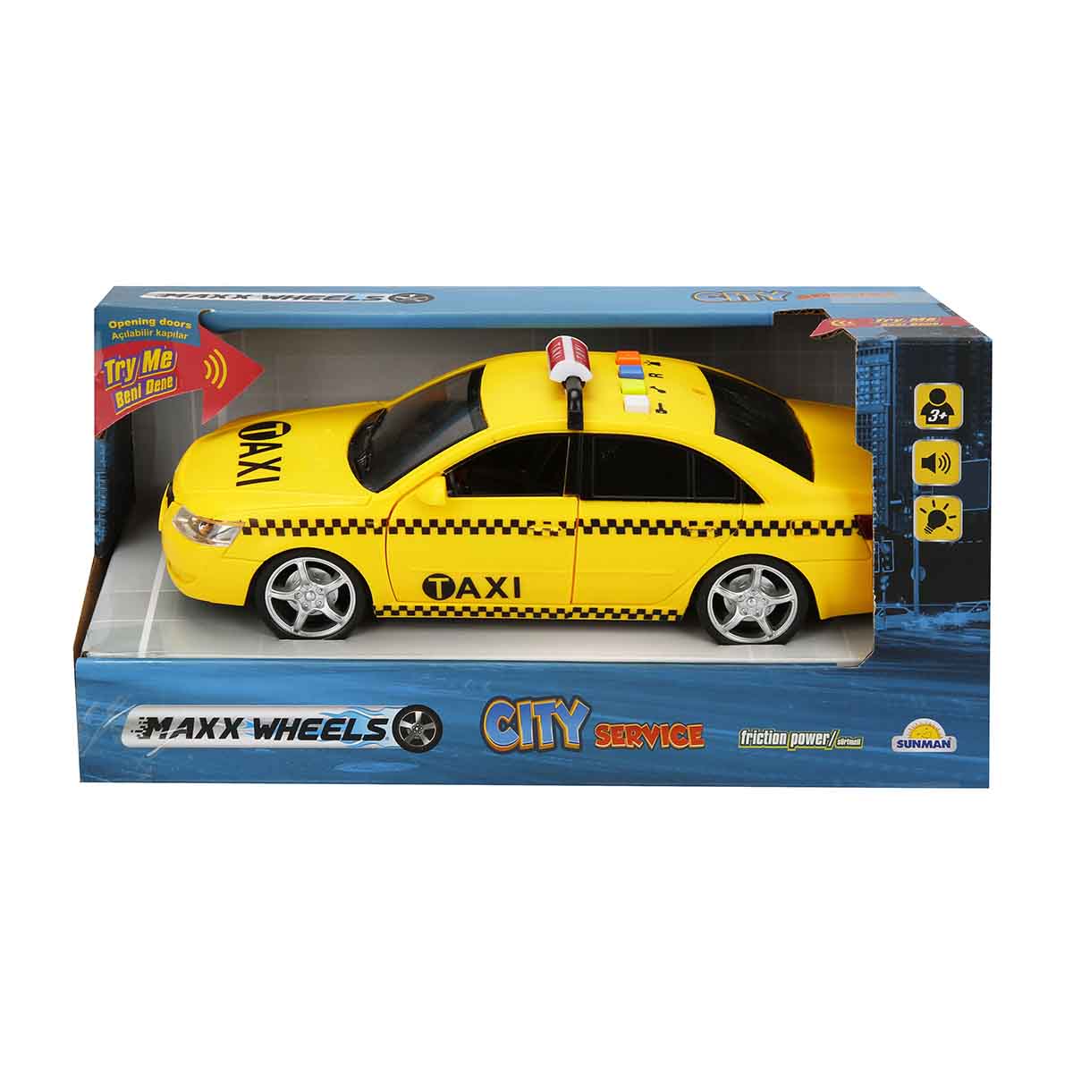 Masina de taxi cu lumini si sunete, Maxx Wheels, 24 cm, Galben cm imagine 2022