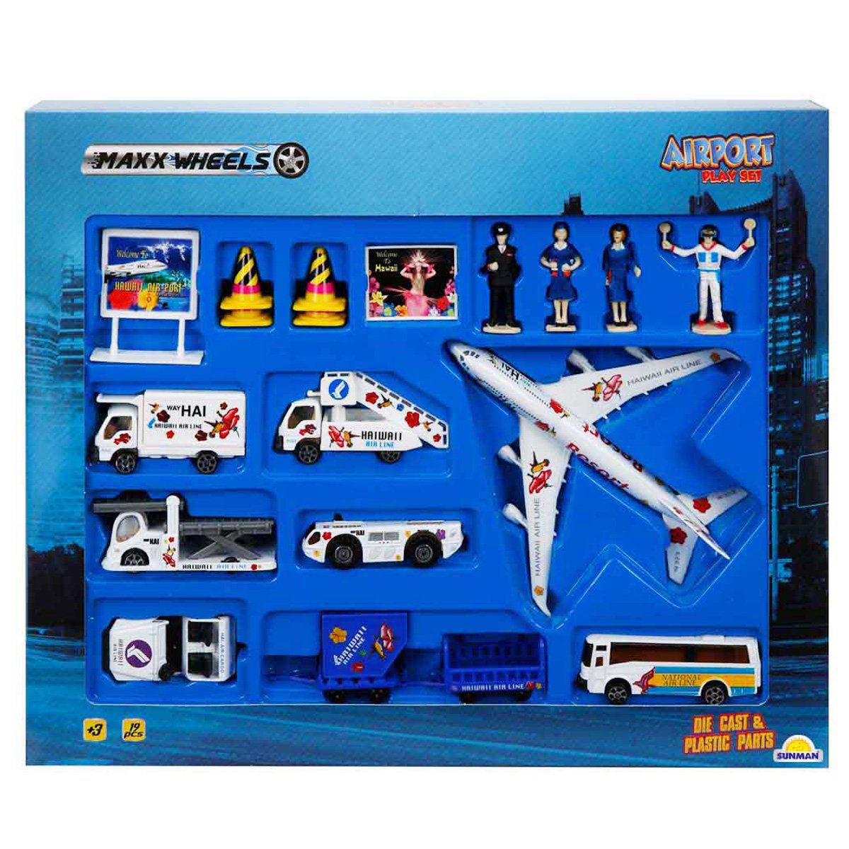 Set de joaca cu vehicule si accesorii, Maxx Wheels, Aeroport, 19 piese