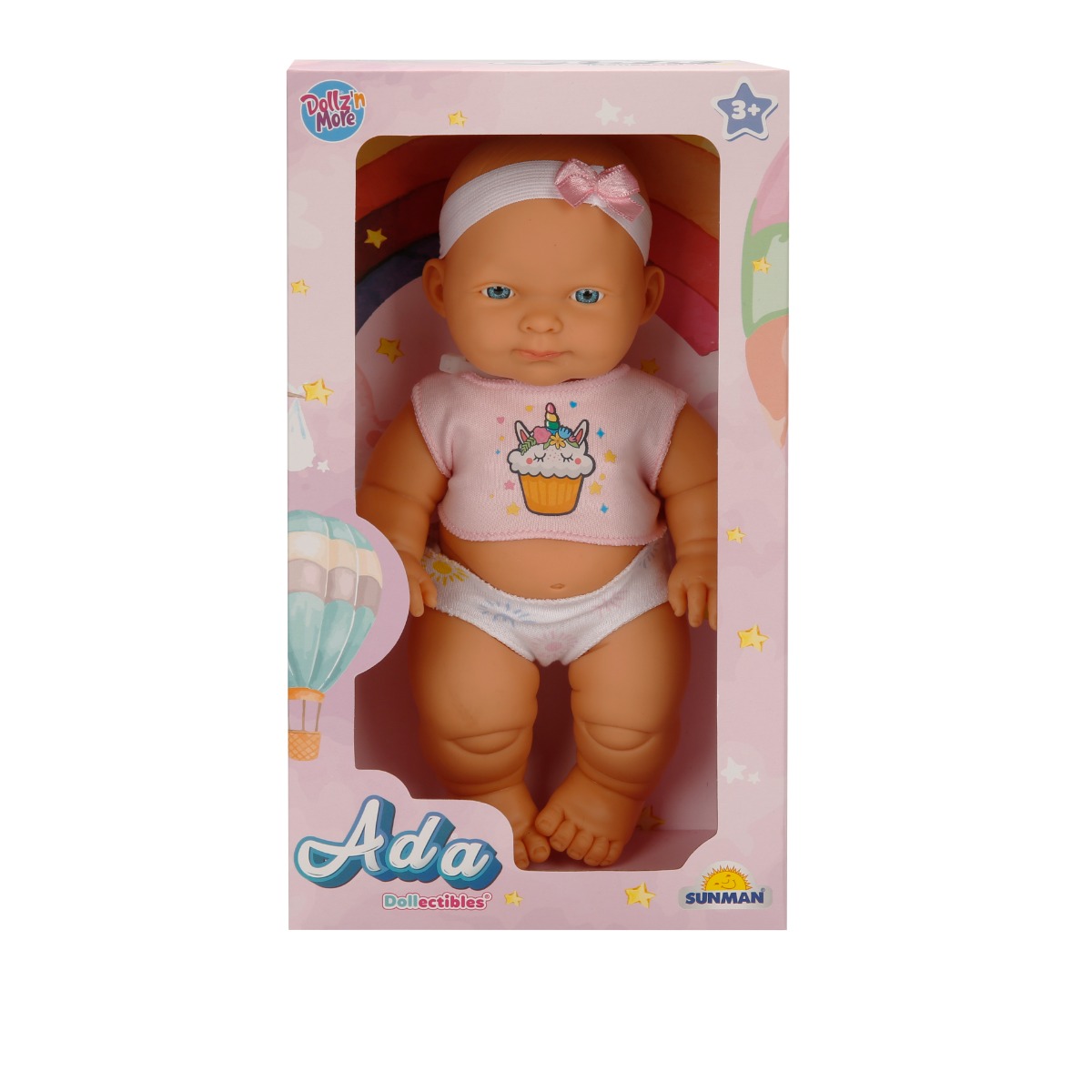 Papusa bebelus Ada, Dollz n More, cu pijama roz, 23 cm