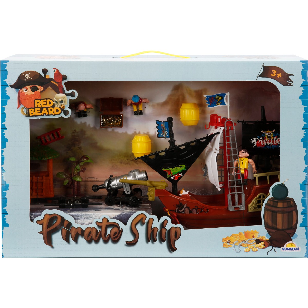 Set cu 3 figurine si nava piratilor cu tun gri, Red Beard Beard imagine noua responsabilitatesociala.ro
