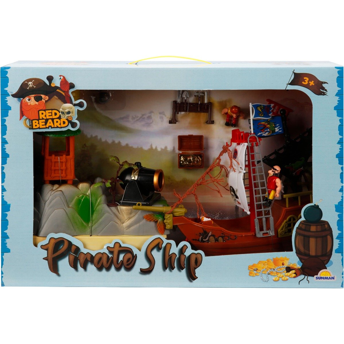 Set cu 2 figurine si nava piratilor cu tun negru, red beard