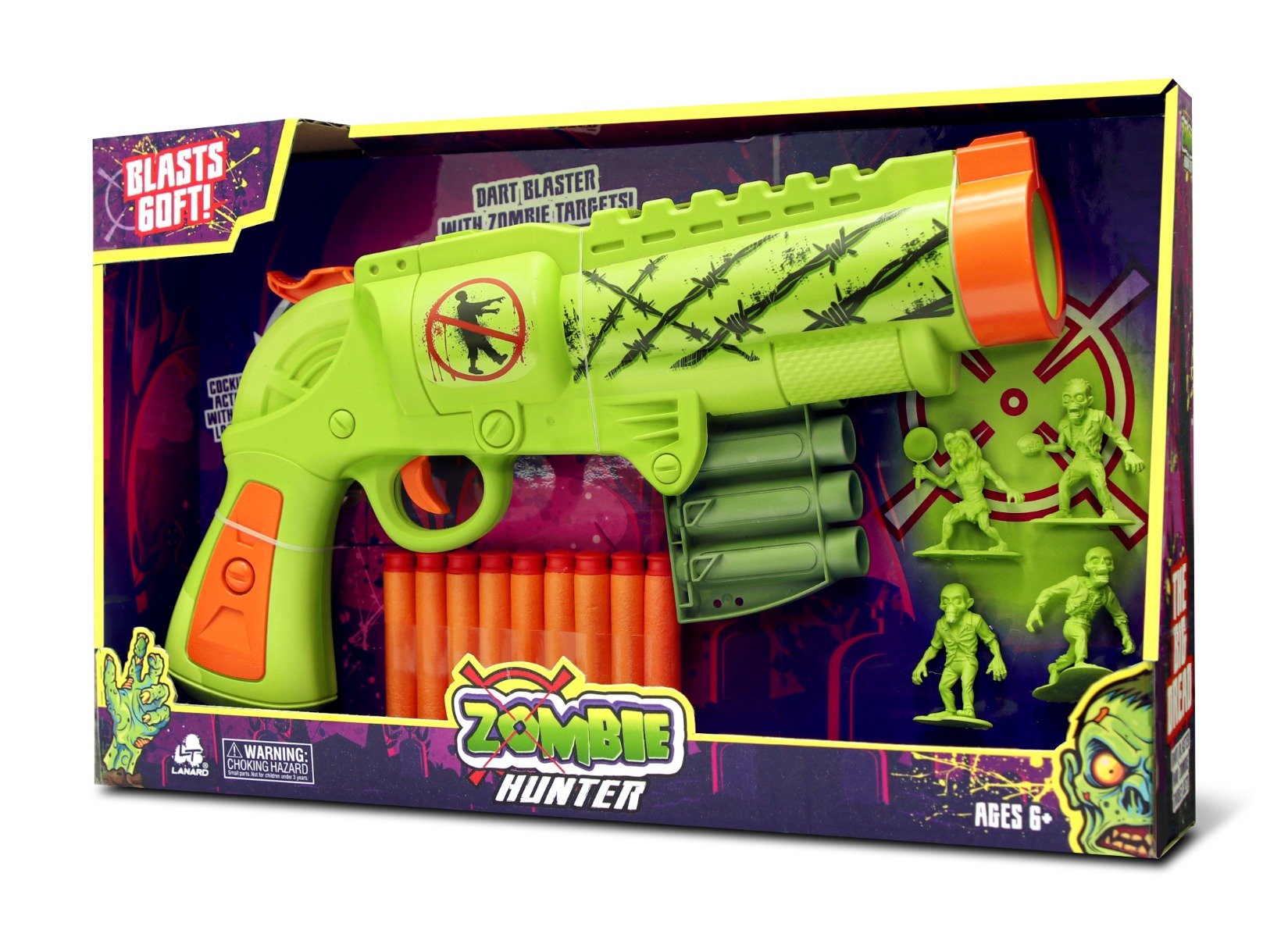 Pistol cu 9 sageti din burete, Lanard Toys, Zombie Hunter