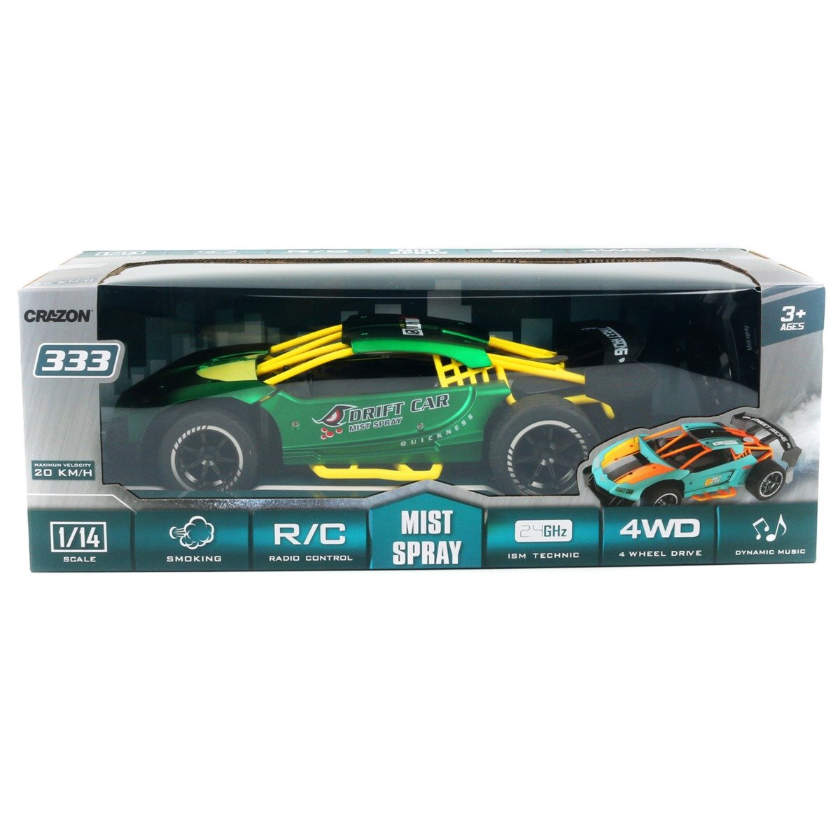 Masina de curse cu telecomanda, Crazon, Mist Spray, 1:14, Verde