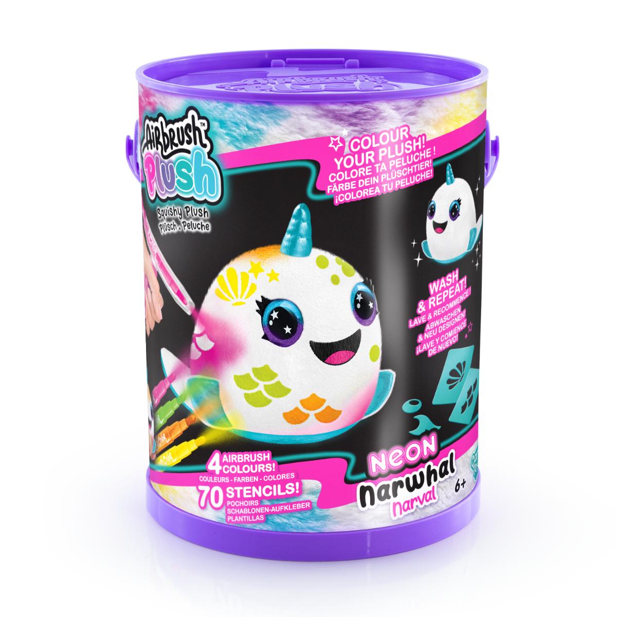 Jucarie de plus de colorat, Airbrush Plush, Neon, Narwhal, S2