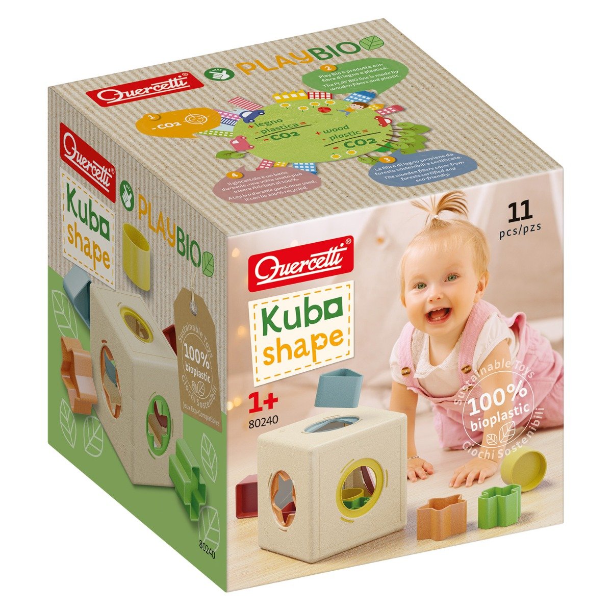 Cub cu forme, Quercetti, Kuba Shape, Play Bio, 11 piese