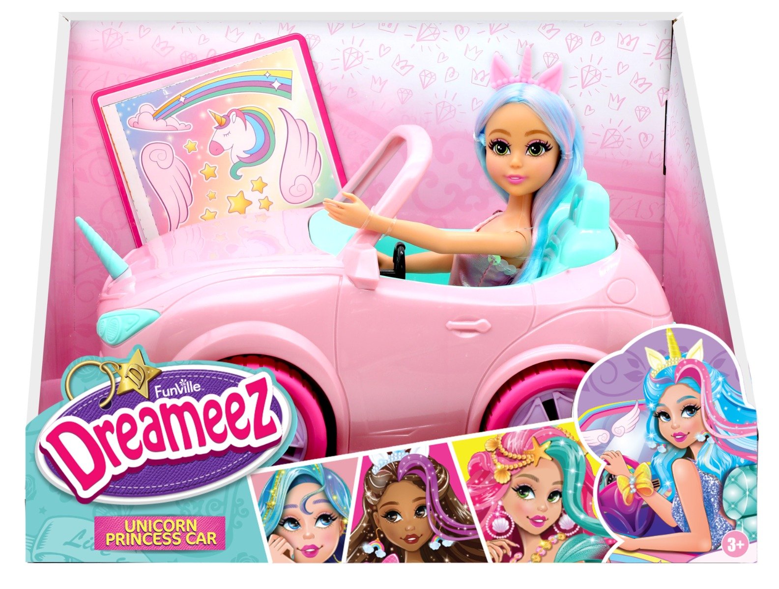 Papusa cu masina decapotabila, Dreameez, Unicorn Princess Car