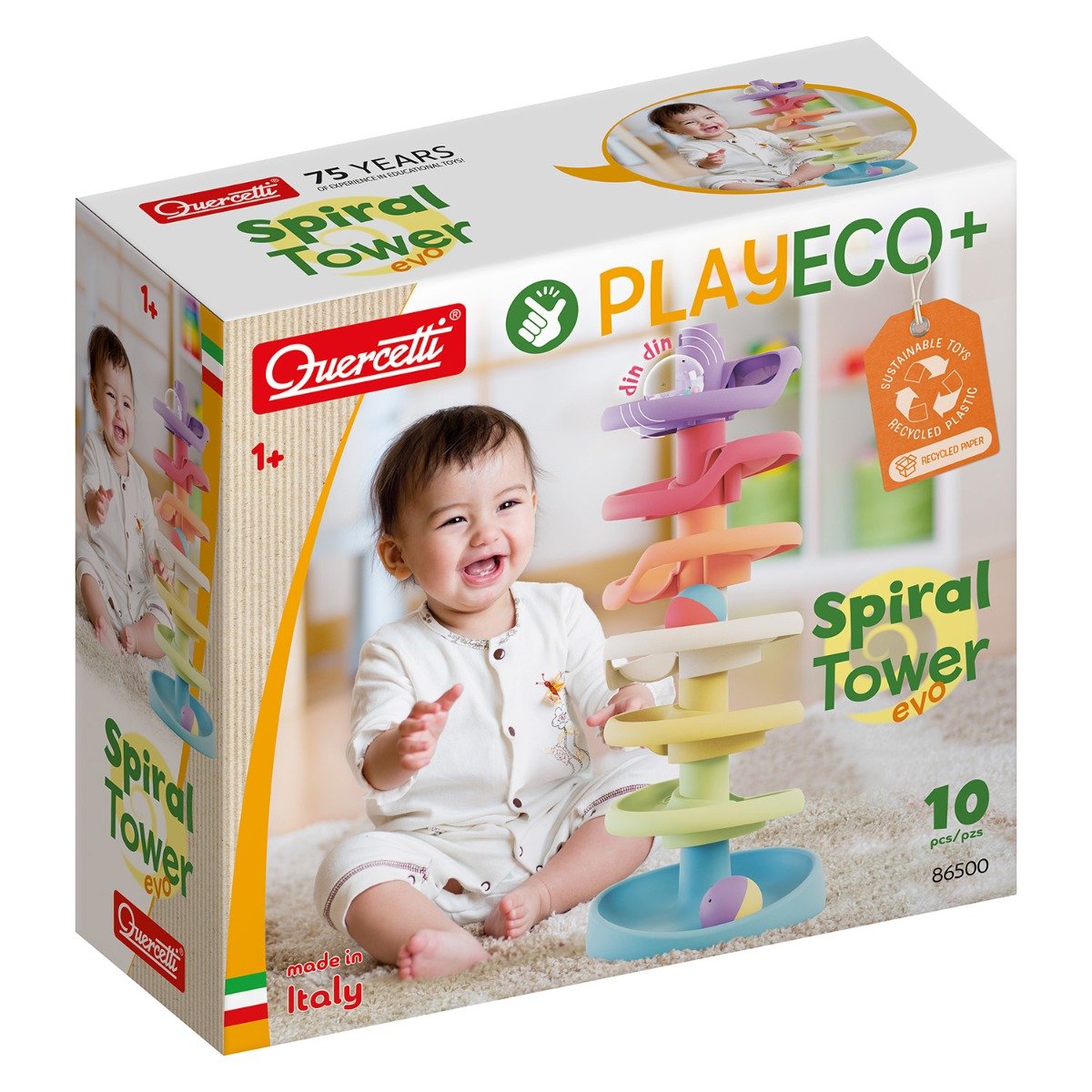 Set de joaca cu bile, Quercetti,  Spiral Tower, Play Eco, 10 piese