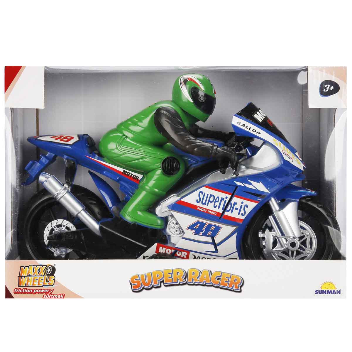 Motocicleta cu figurina, Maxx Wheels, Super Racer, Albastru, 32 cm