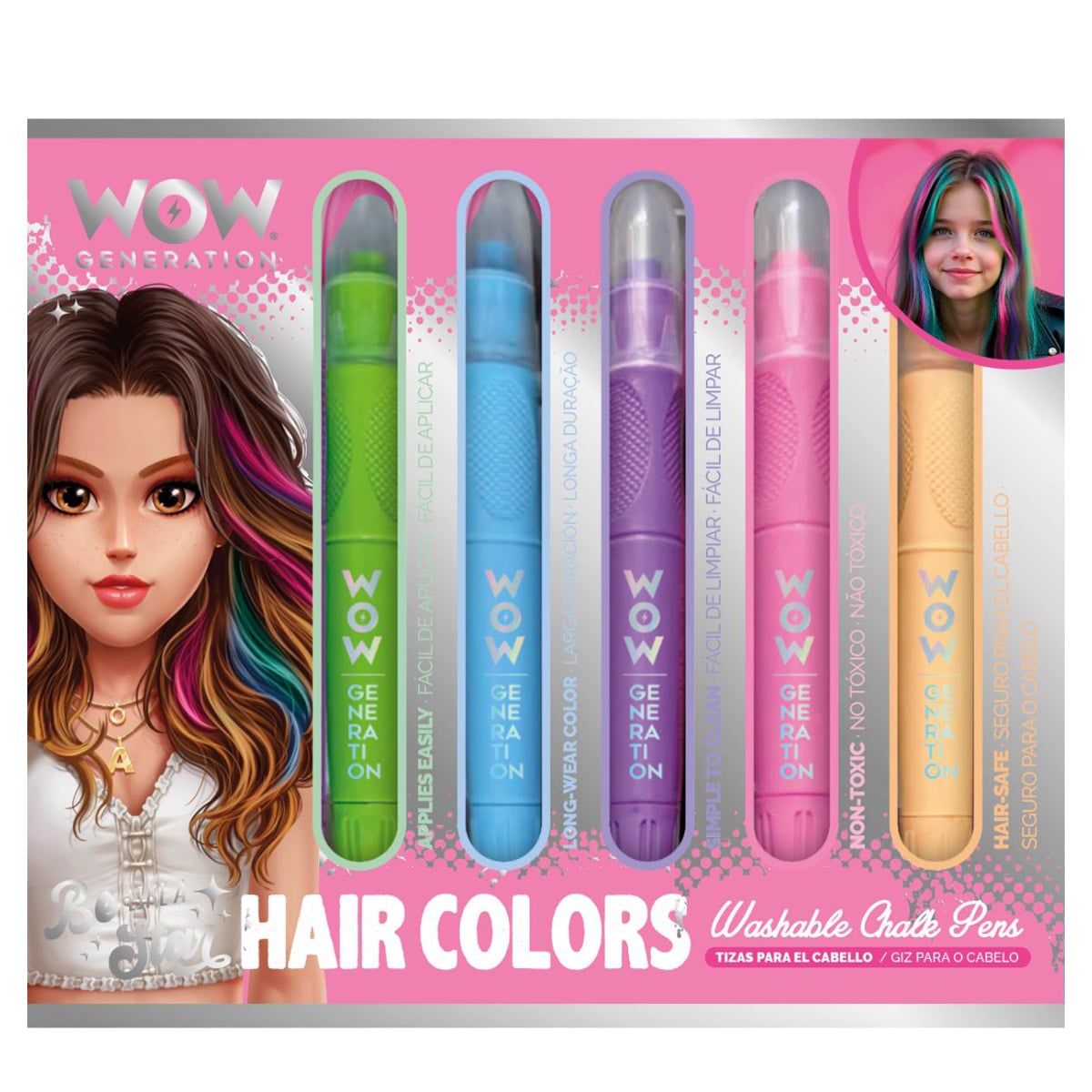 Set creta colorata pentru par, Wow Generation, 5 culori