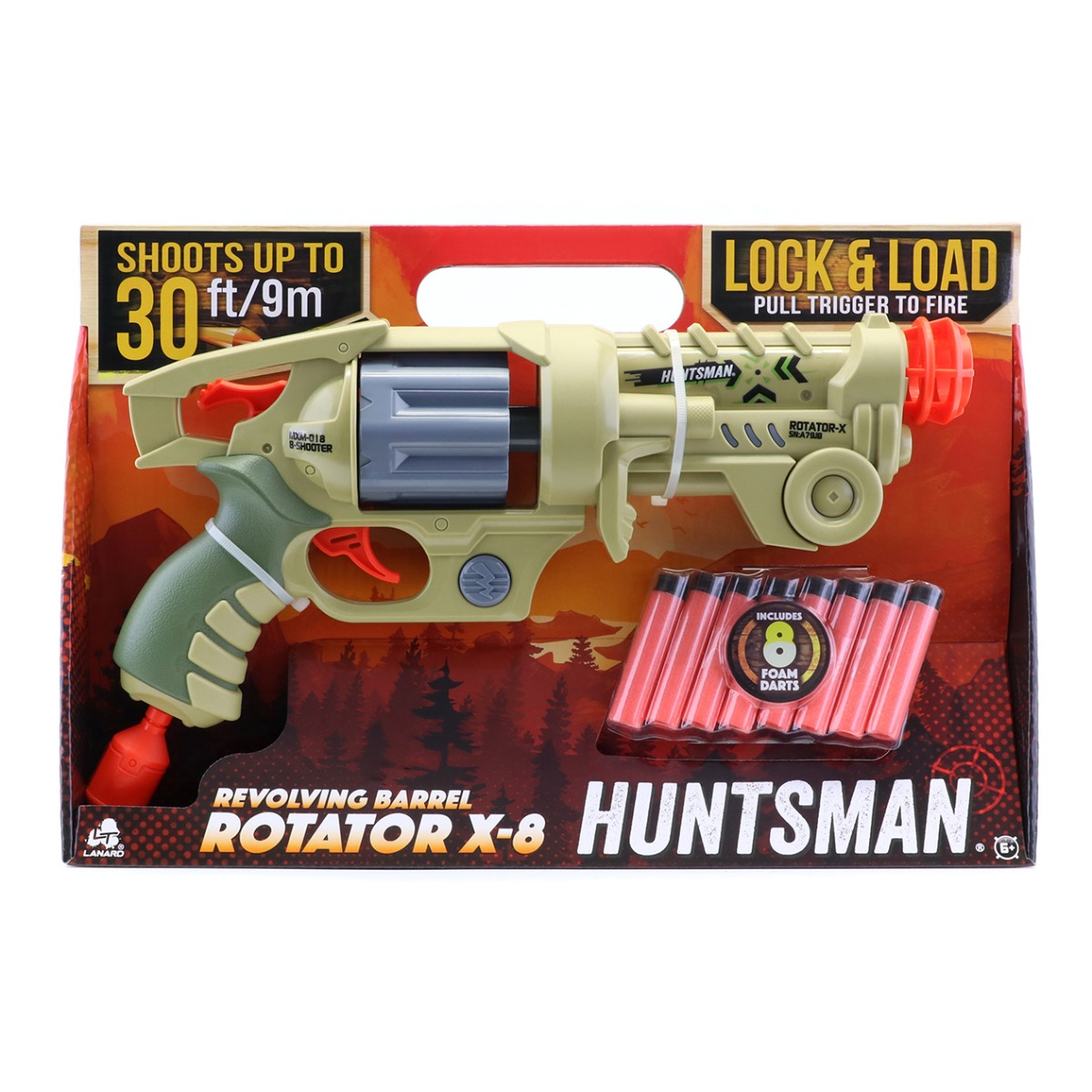 Pistol Rotator X-8 cu 8 gloante din burete, Huntsman, Lanard Toys