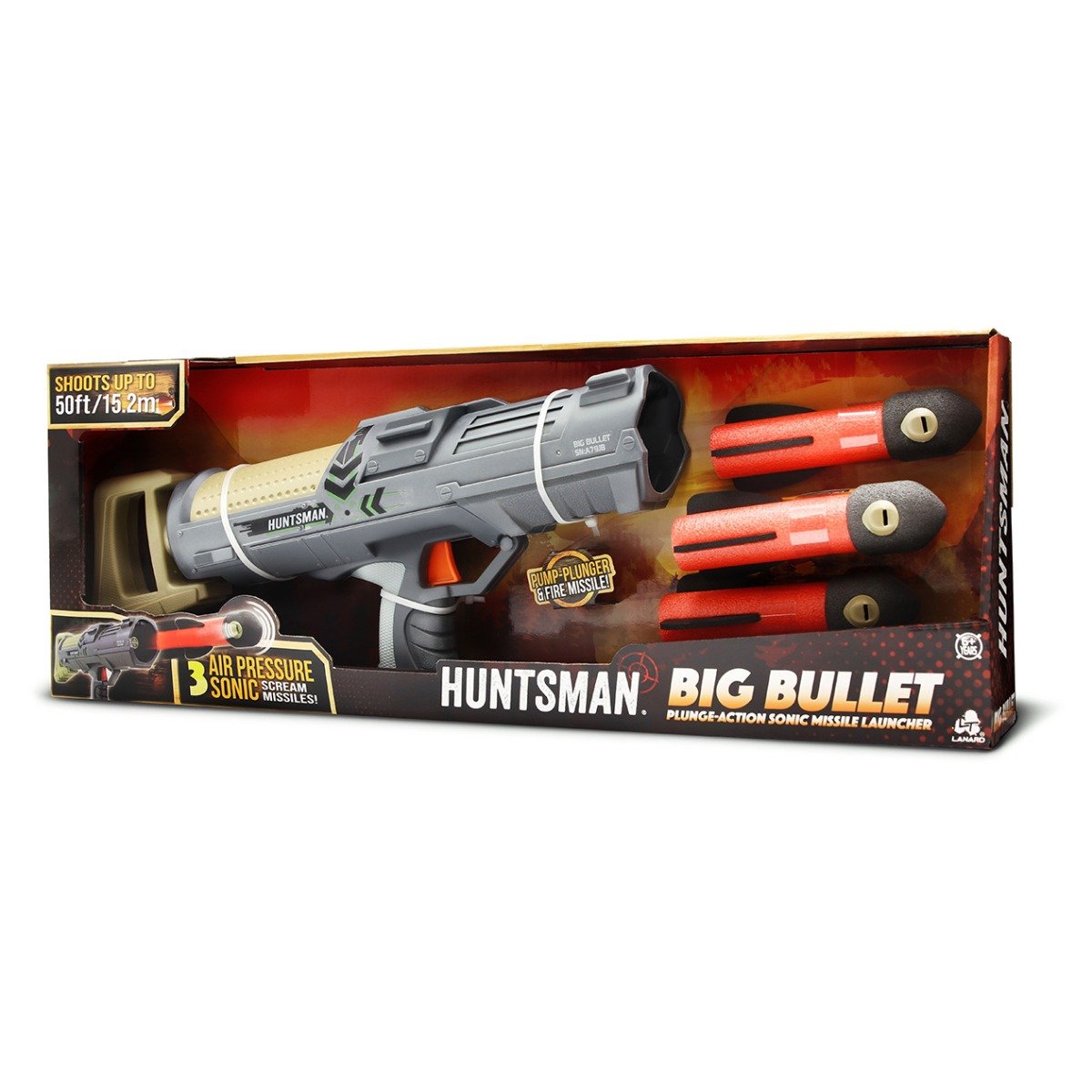 Lansator Big Bullet cu 3 rachete din burete, Huntsman, Lanard Toys
