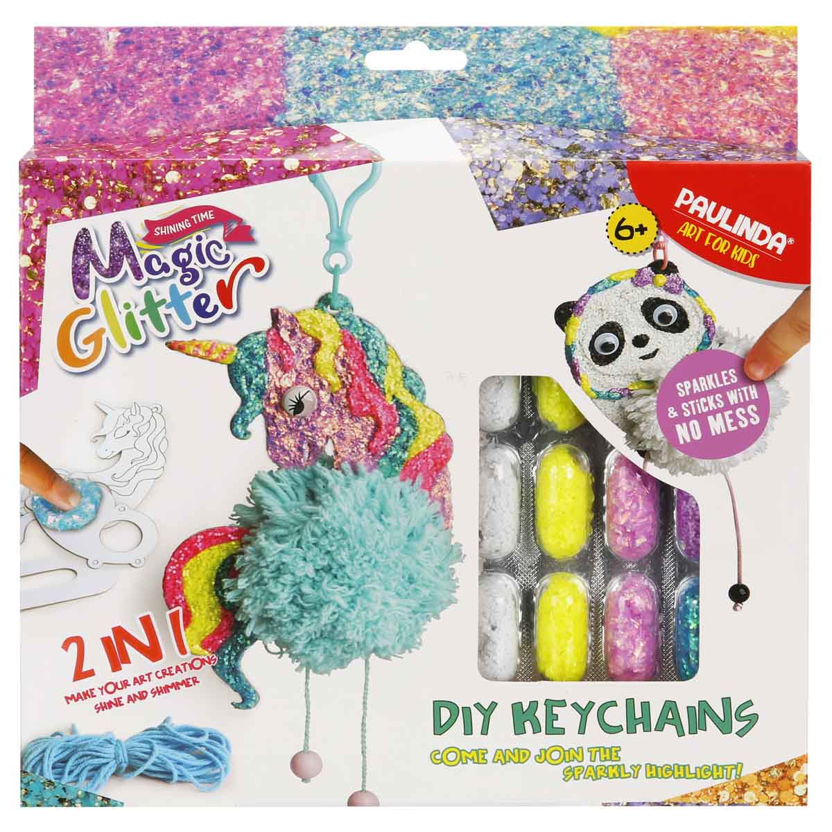 Set de creatie cu sclipici Paulinda, Magic Glitter 2 in 1, Breloc Diy