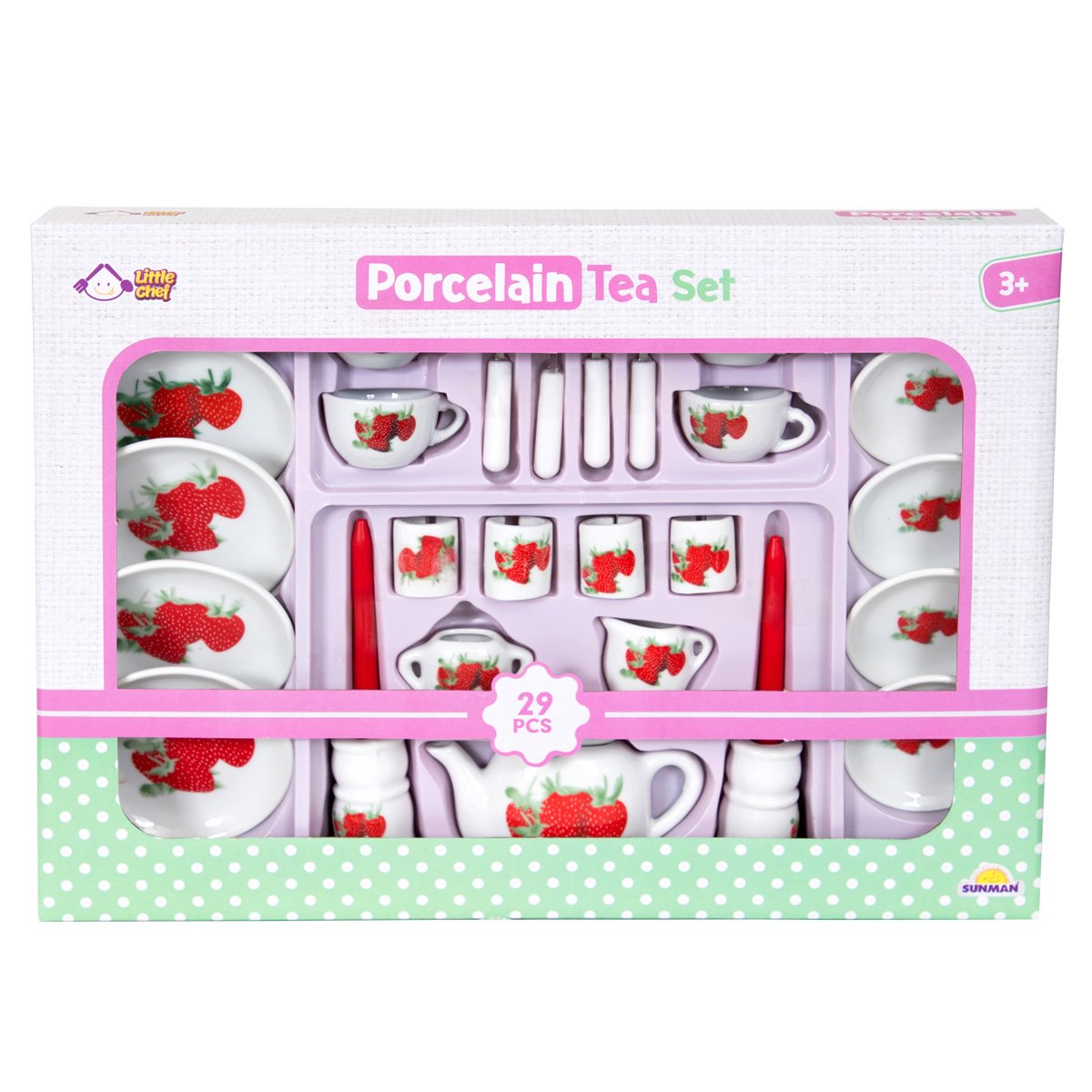 Set de ceai, din portelan, Little Chef, 29 piese, Capsuni