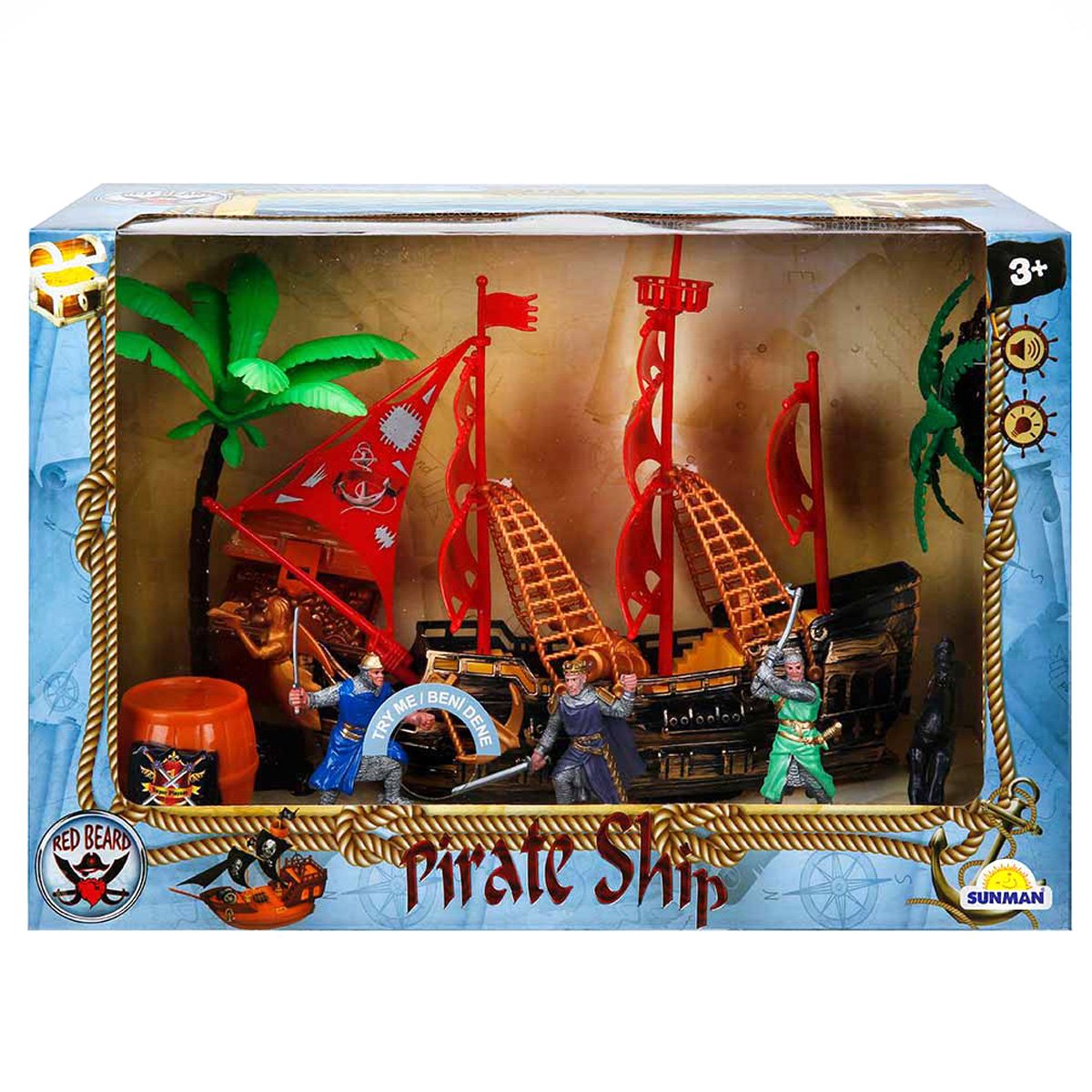 Set corabie si 4 figurine pirati, Red Beard