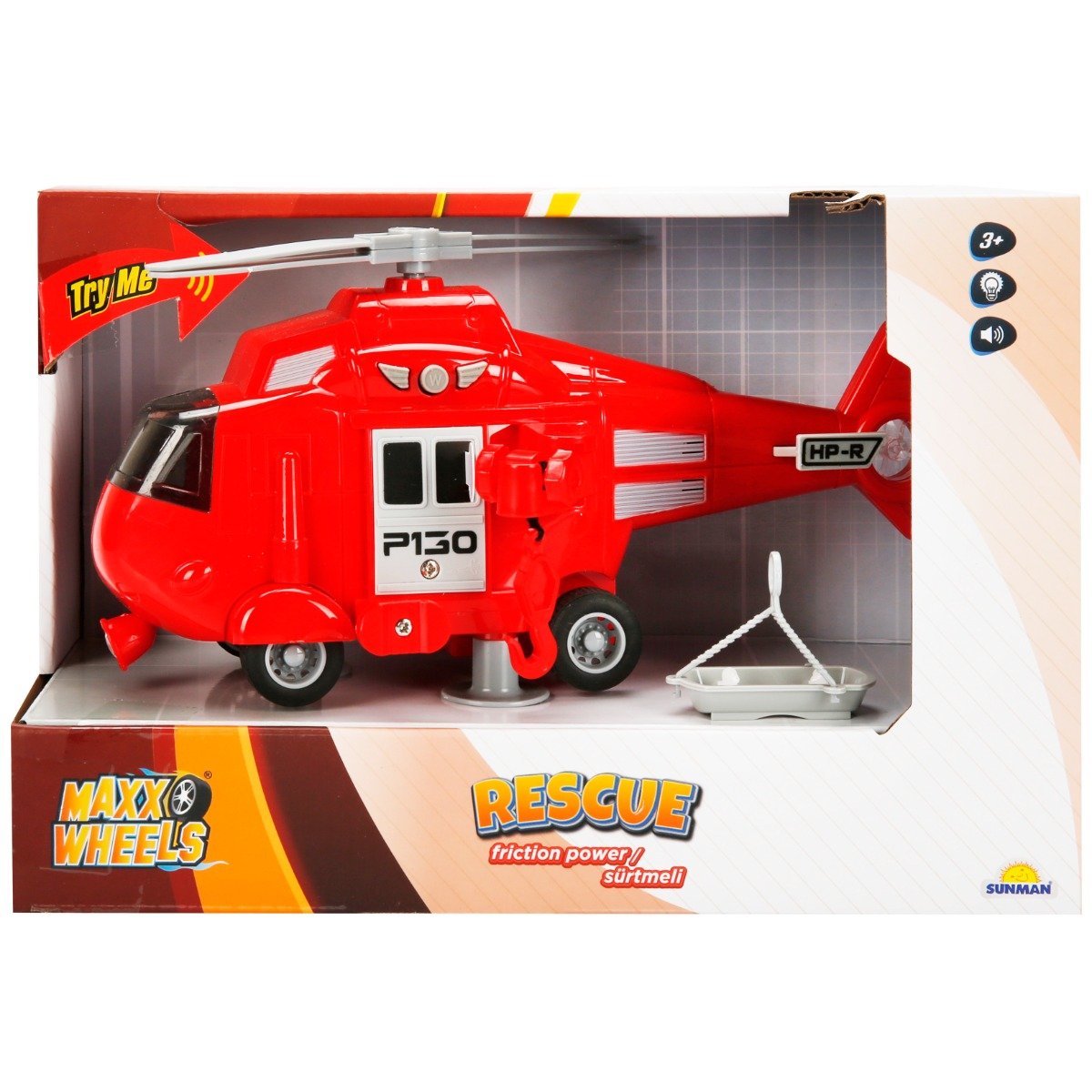 Elicopter de salvare cu sunete si lumini, Maxx Wheels, Rosu, 1:20