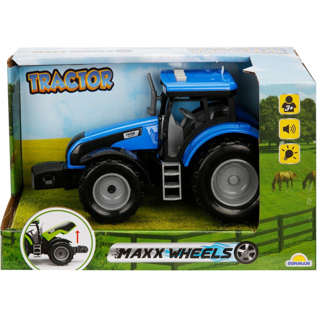 Tractor albastru cu lumini si sunete, Maxx Wheels, 18 cm