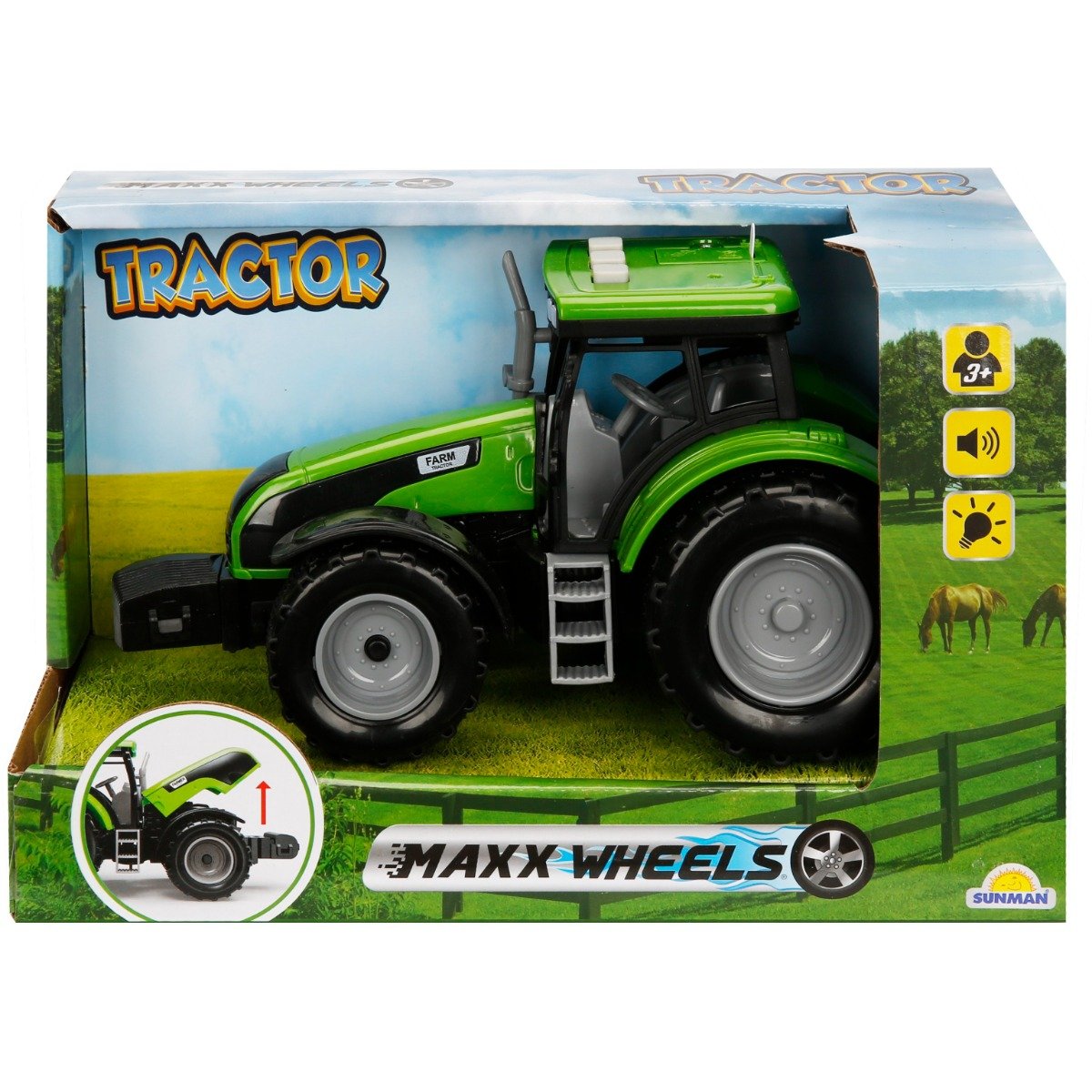 Tractor verde cu lumini si sunete, Maxx Wheels, 18 cm lumini imagine 2022 protejamcopilaria.ro