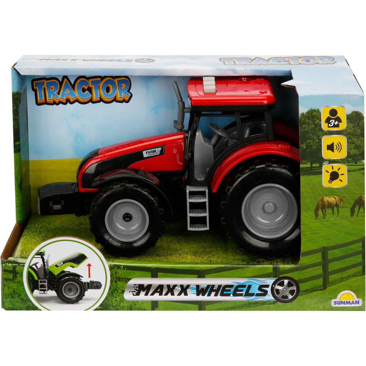 Tractor rosu cu lumini si sunete, Maxx Wheels, 18 cm