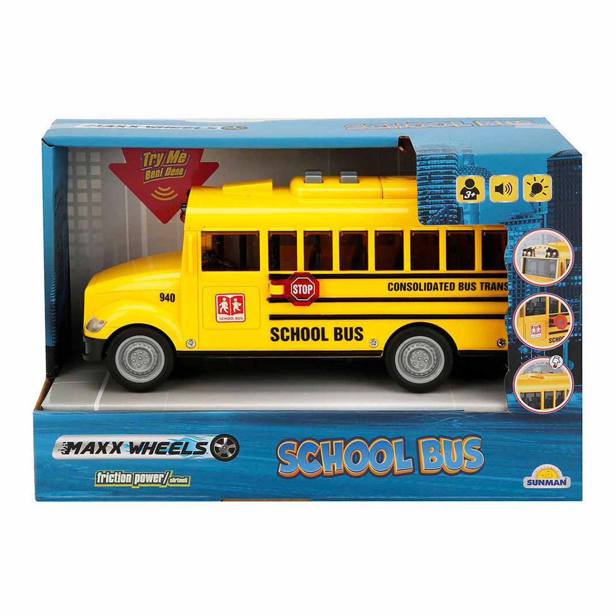 Autobuz scolar cu lumini si sunete, Maxx Wheels, 20 cm