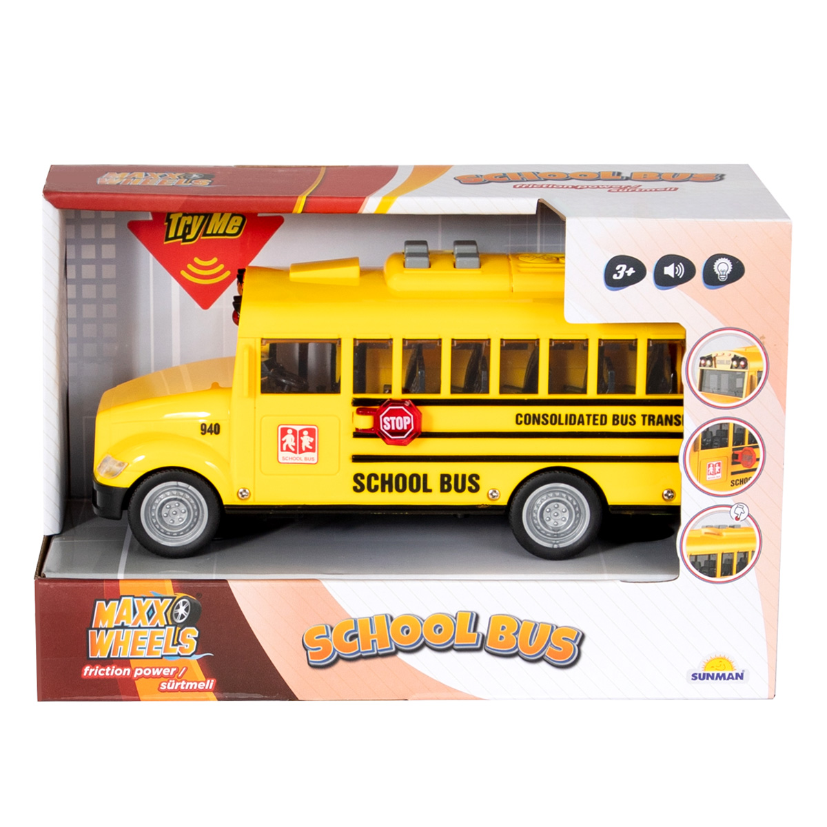 Autobuz scolar cu lumini si sunete, Maxx Wheels, 20 cm
