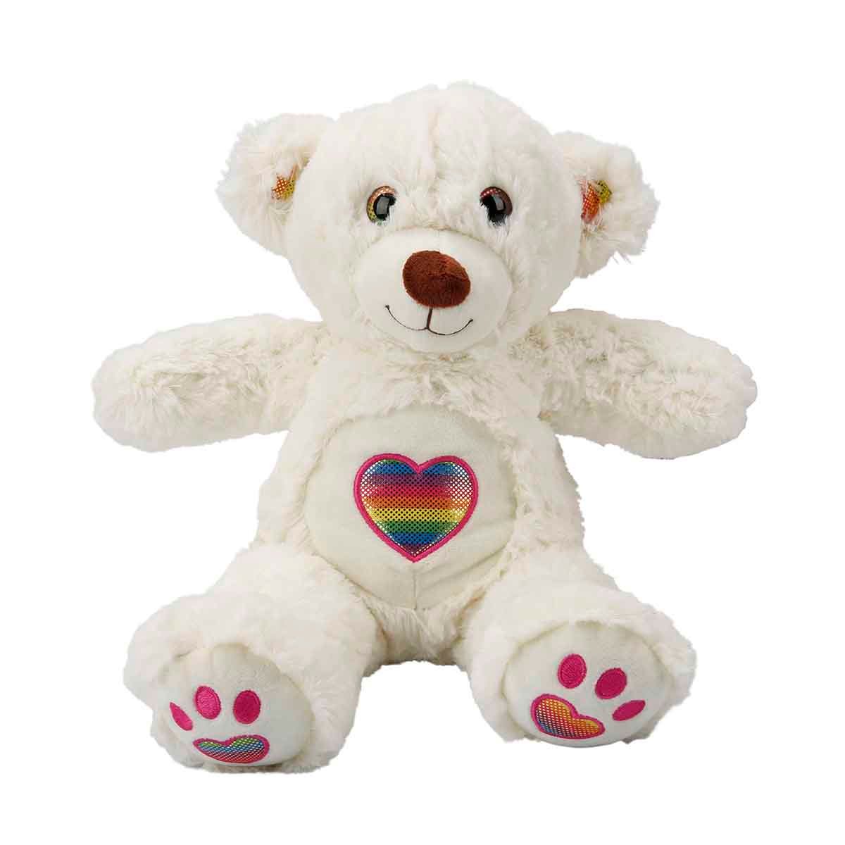 Ursulet de plus, Puffy Friends, Rainbow Heart, Alb, 30 cm alb imagine 2022 protejamcopilaria.ro