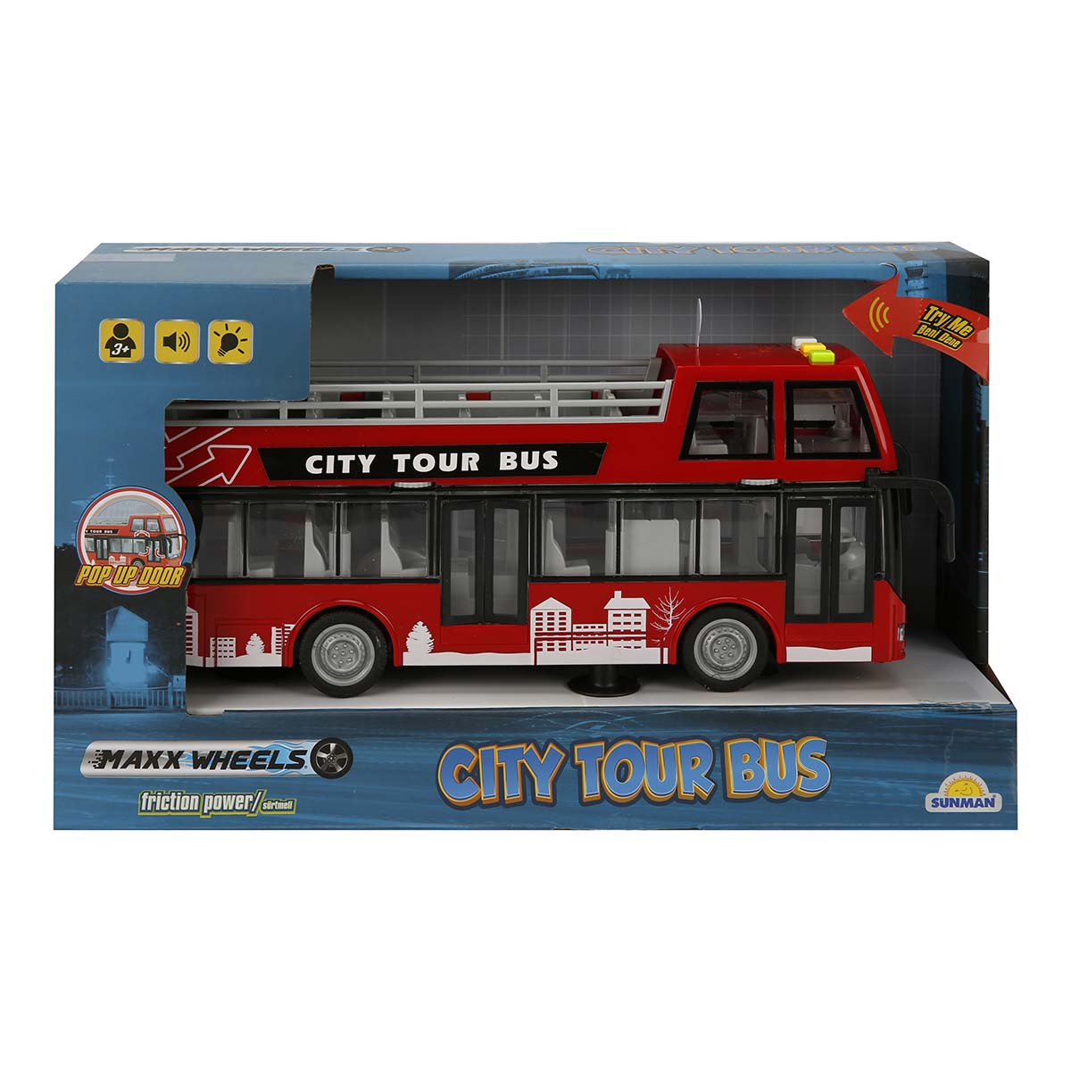 Autobuz cu lumini si sunete, City Tour, Maxx Wheels, 1:16, Rosu