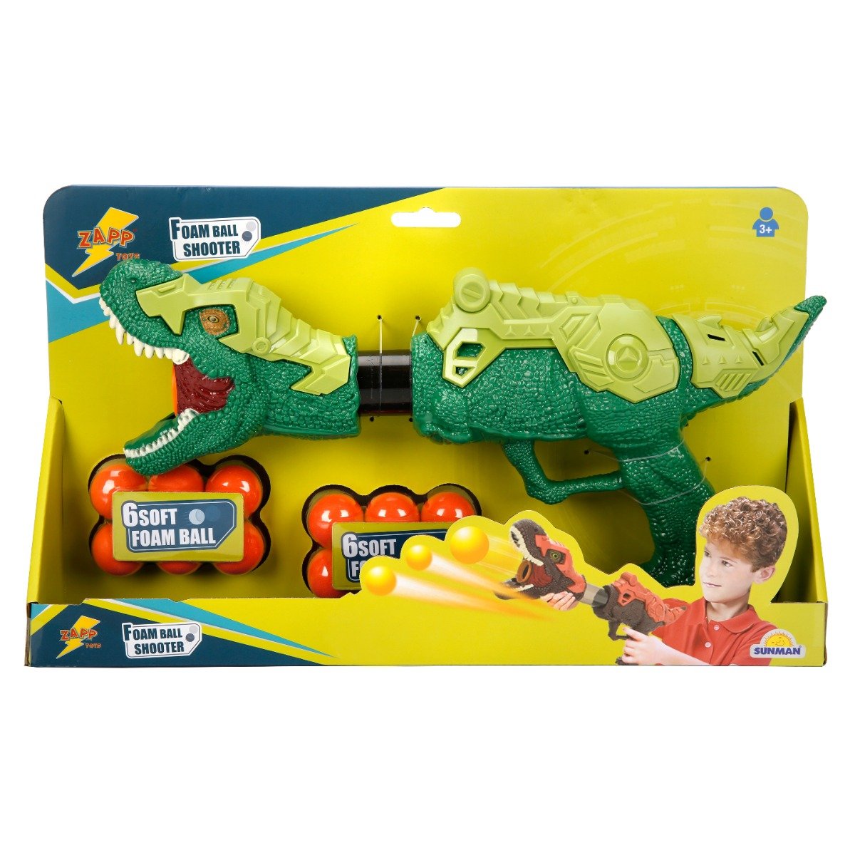 Pistol cu 12 bile din burete, Zapp Toys, Dinozaur, Verde