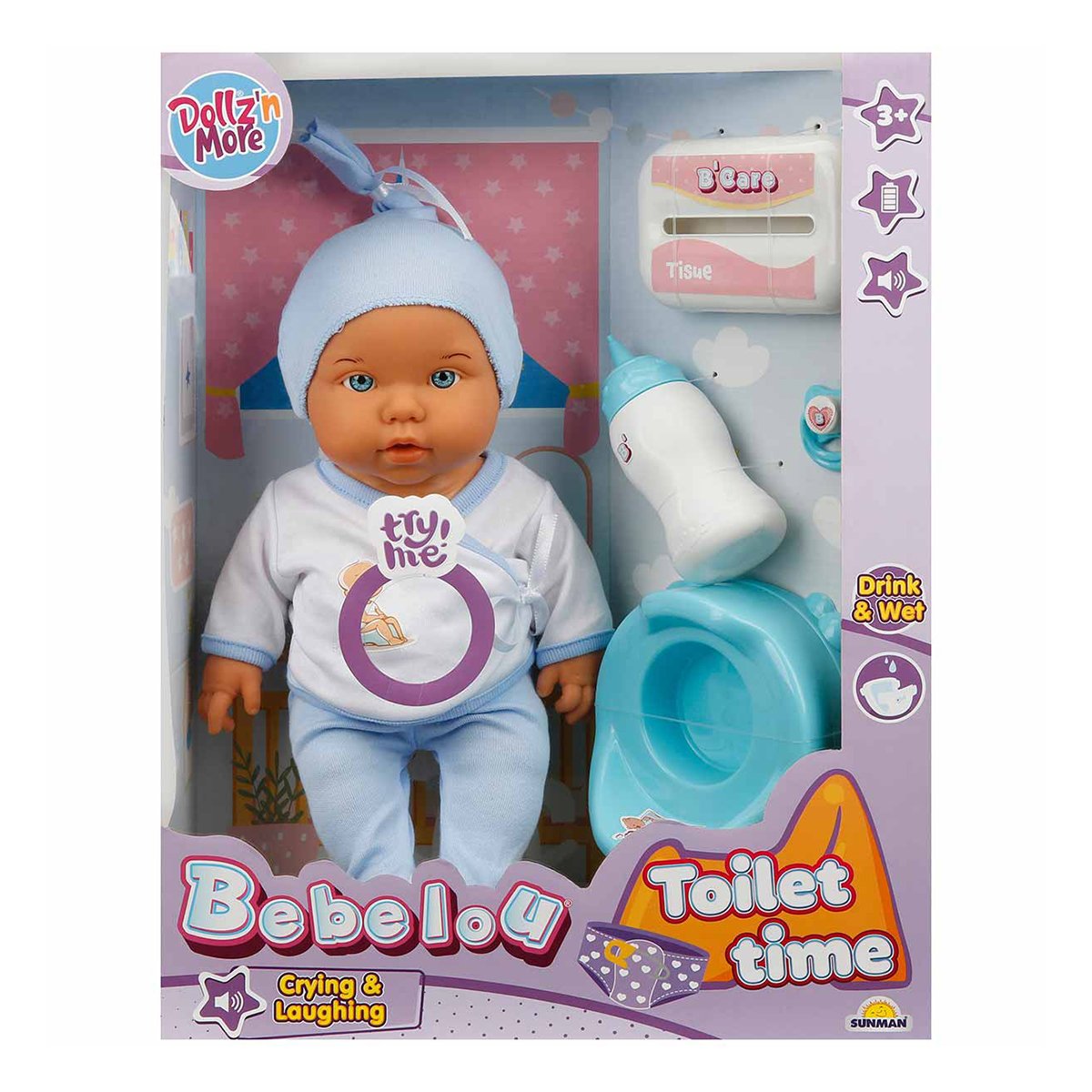 Papusa bebelus Bebelou, Dollzn More, Toilet Time, 35 cm, albastru albastru