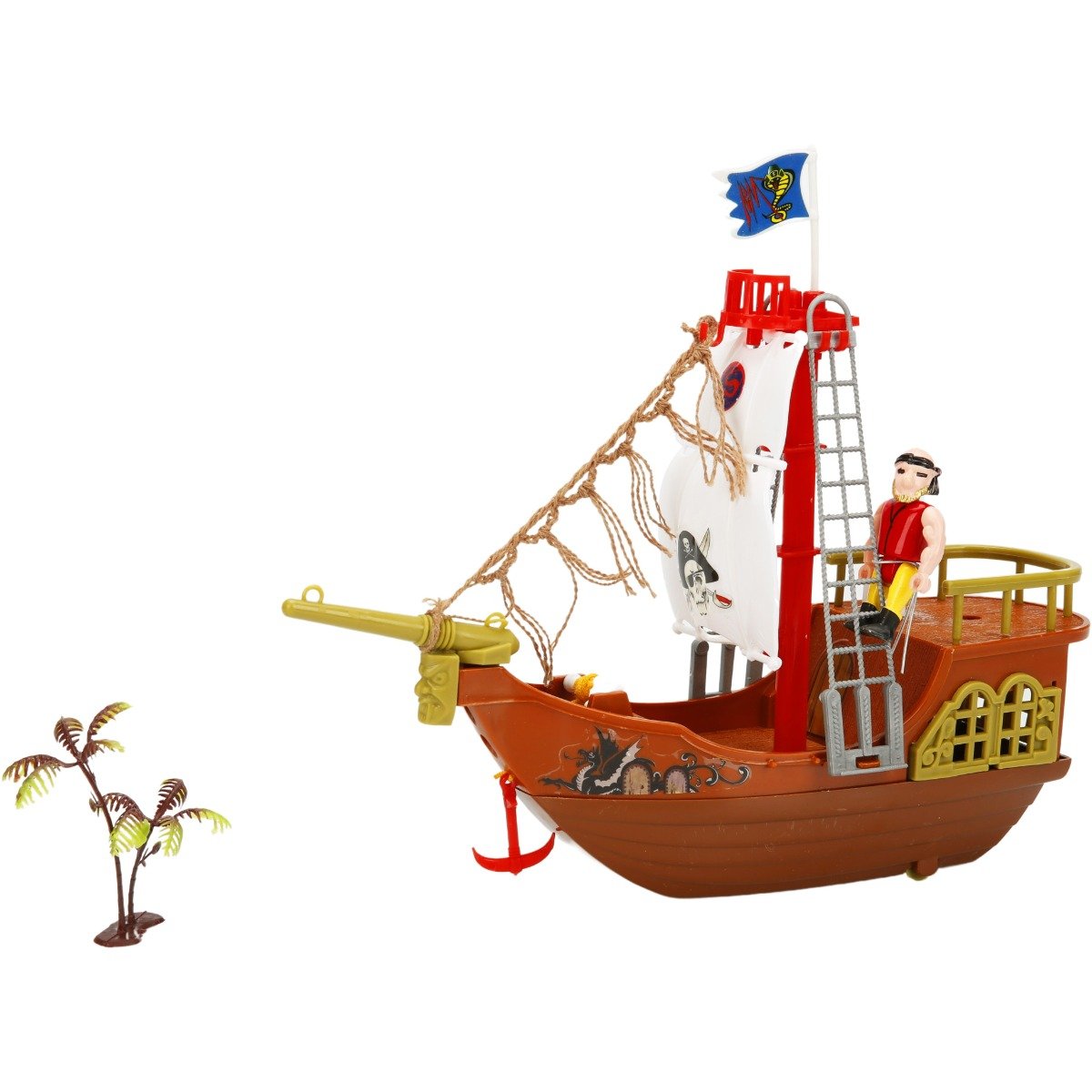 Set cu figurina si nava piratilor cu panza alba, Red Beard