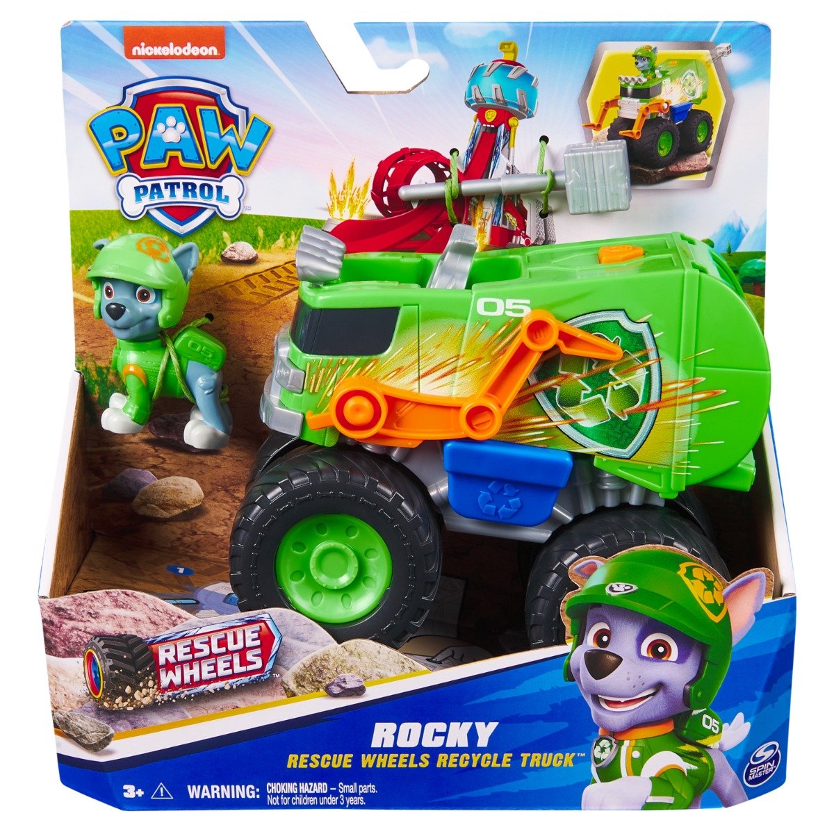 Masinuta cu figurina, Paw Patrol, Rescue Wheels Recycle Truck, Rocky, 20145823