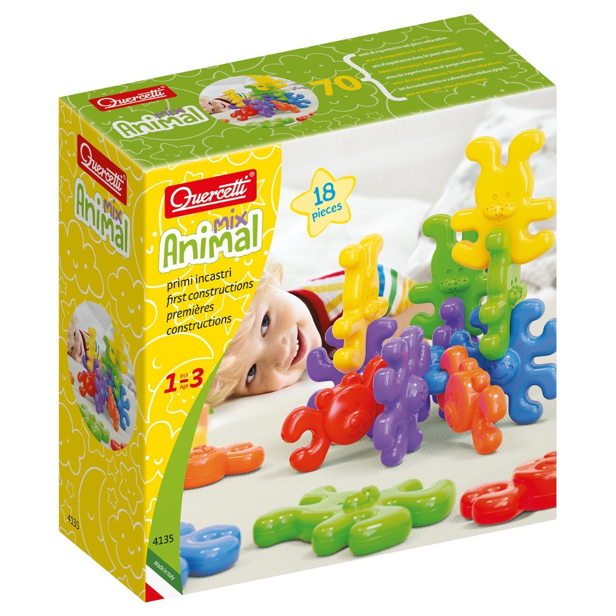 Joc de constructie, Quercetti Geokid, Primele animale, 18 piese