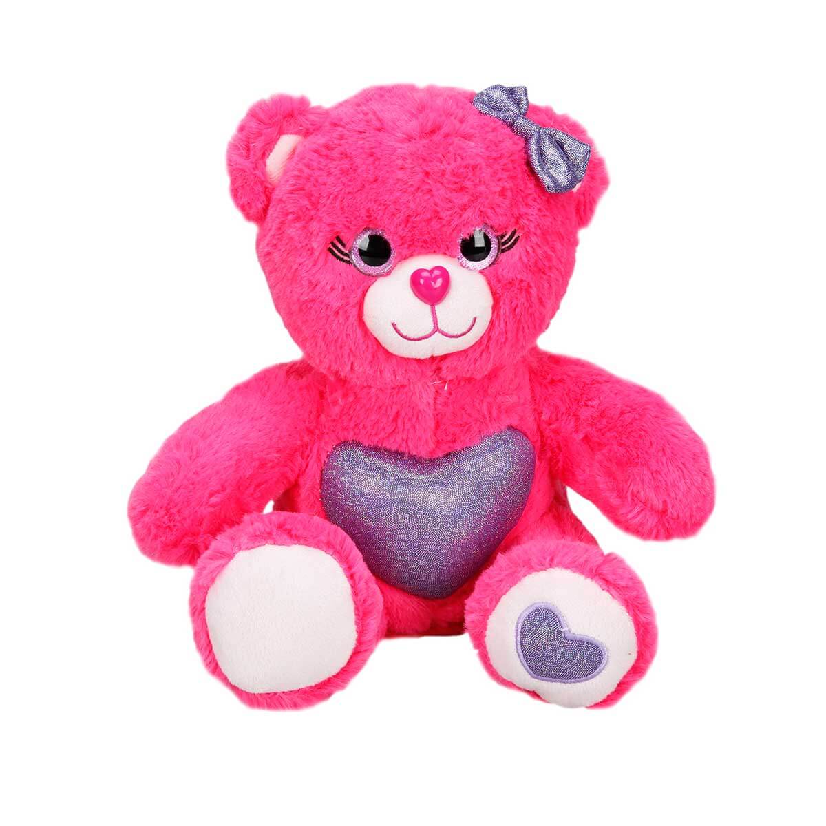 Ursulet de plus colorat, Puffy Friends, Roz inchis, 26 cm Jucarii plus
