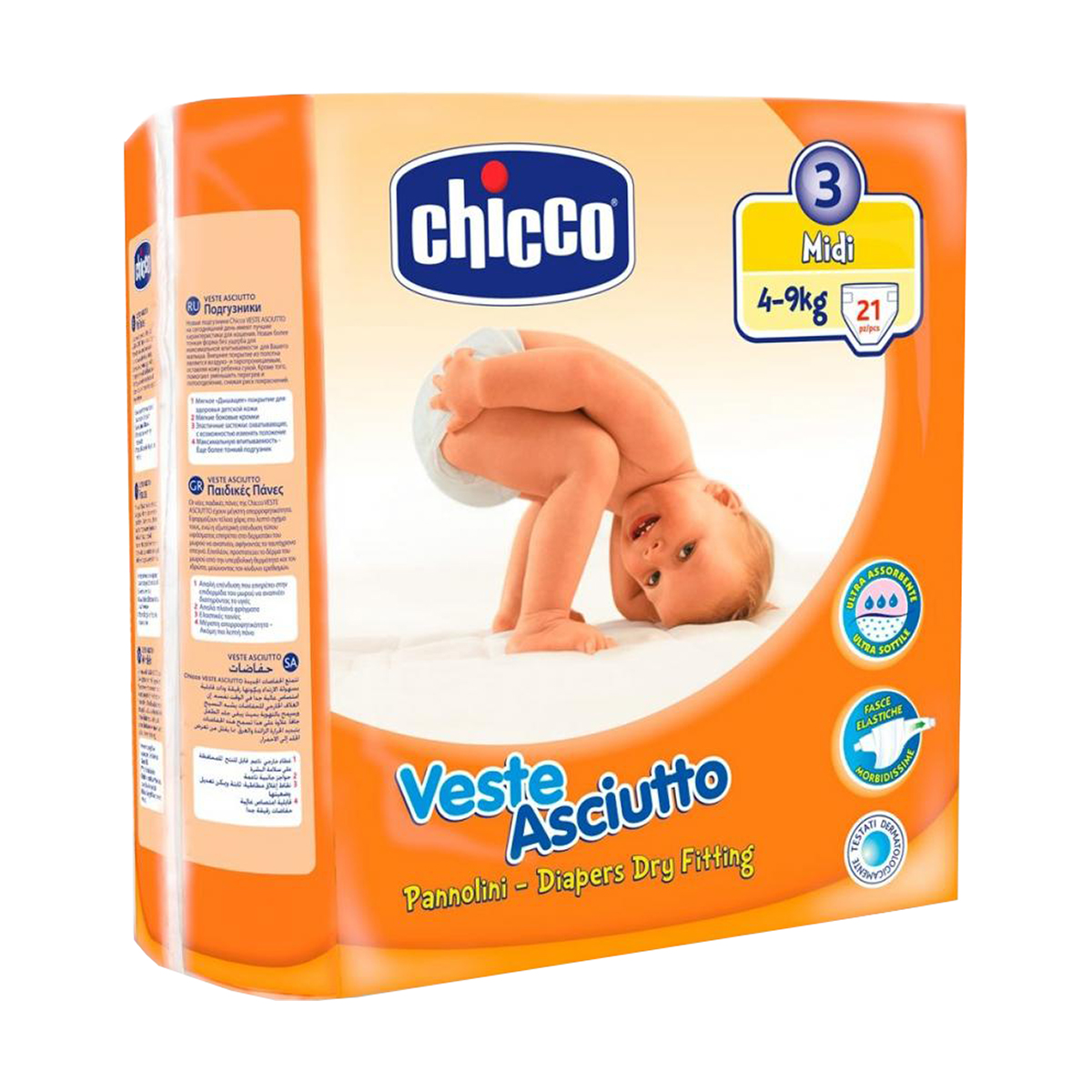 scutece chicco veste asciutto, 3 midi, 22 buc, 4 - 9 kg
