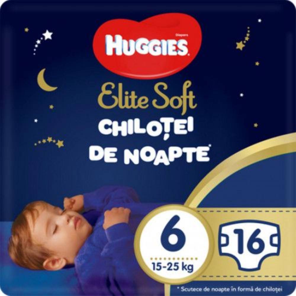 Scutece Huggies Chilotel de nopate Elite Soft Overnight Pants, nr 6, 15-25 kg, 16 buc 15-25