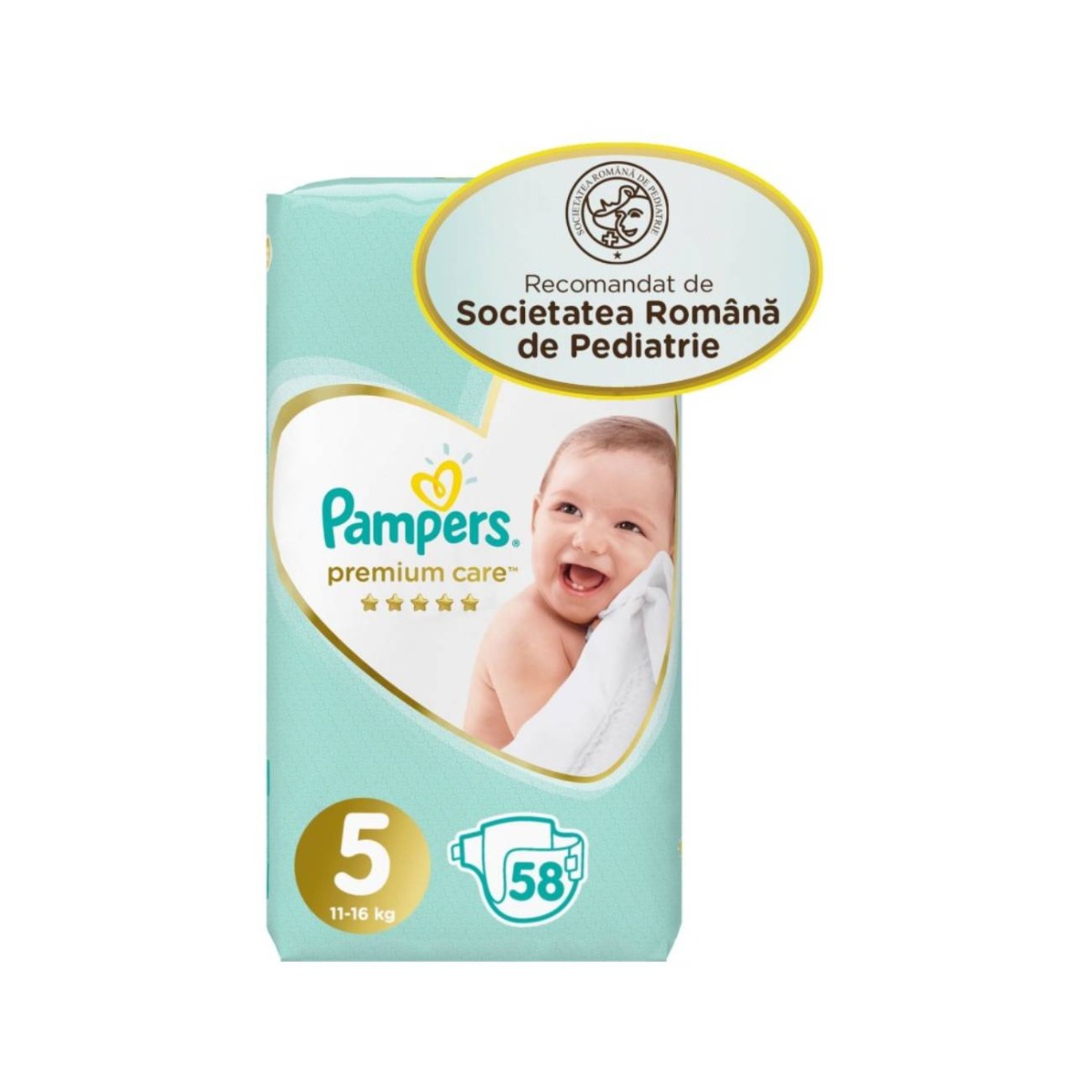 Scutece Pampers Premium Care, Nr 5, 11 – 16 kg, 58 buc buc imagine 2022 protejamcopilaria.ro