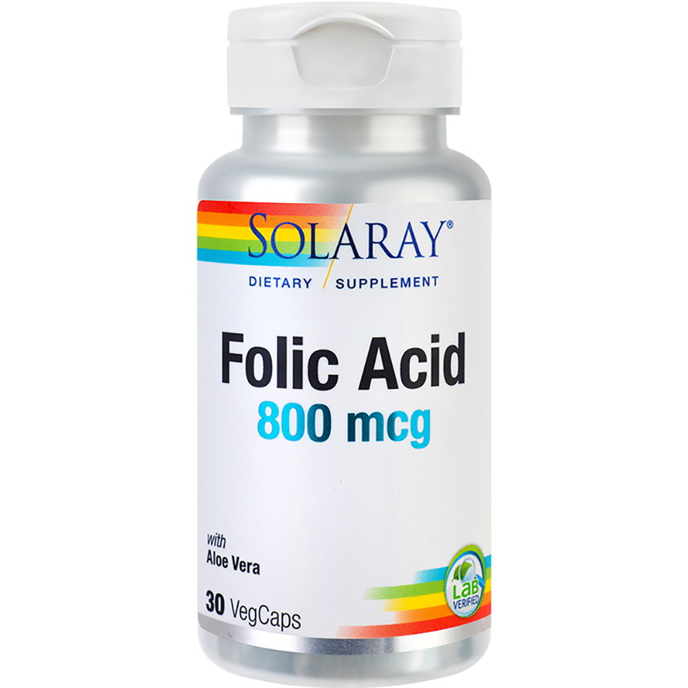 Folic Acid, 800 mcg, 30 capsule vegetale, Solaray, Secom noriel.ro imagine noua
