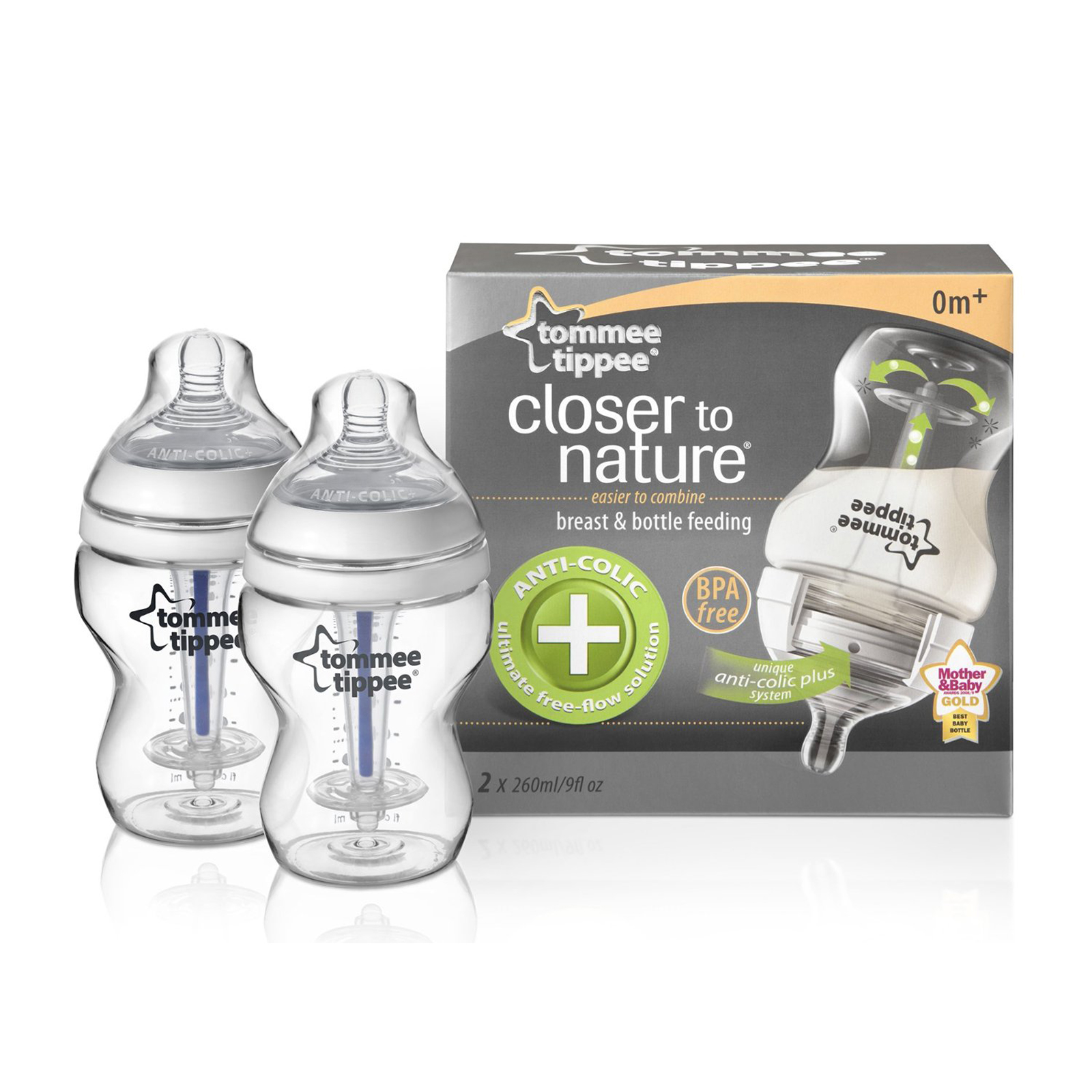 set 2 biberoane anticolici tommee tippee - closer to nature, +0 luni, 260ml