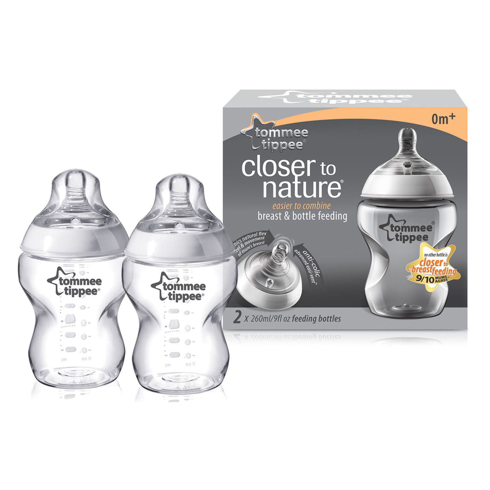 set 2 biberoane pp tommee tippee - closer to nature, +0 luni, 260ml