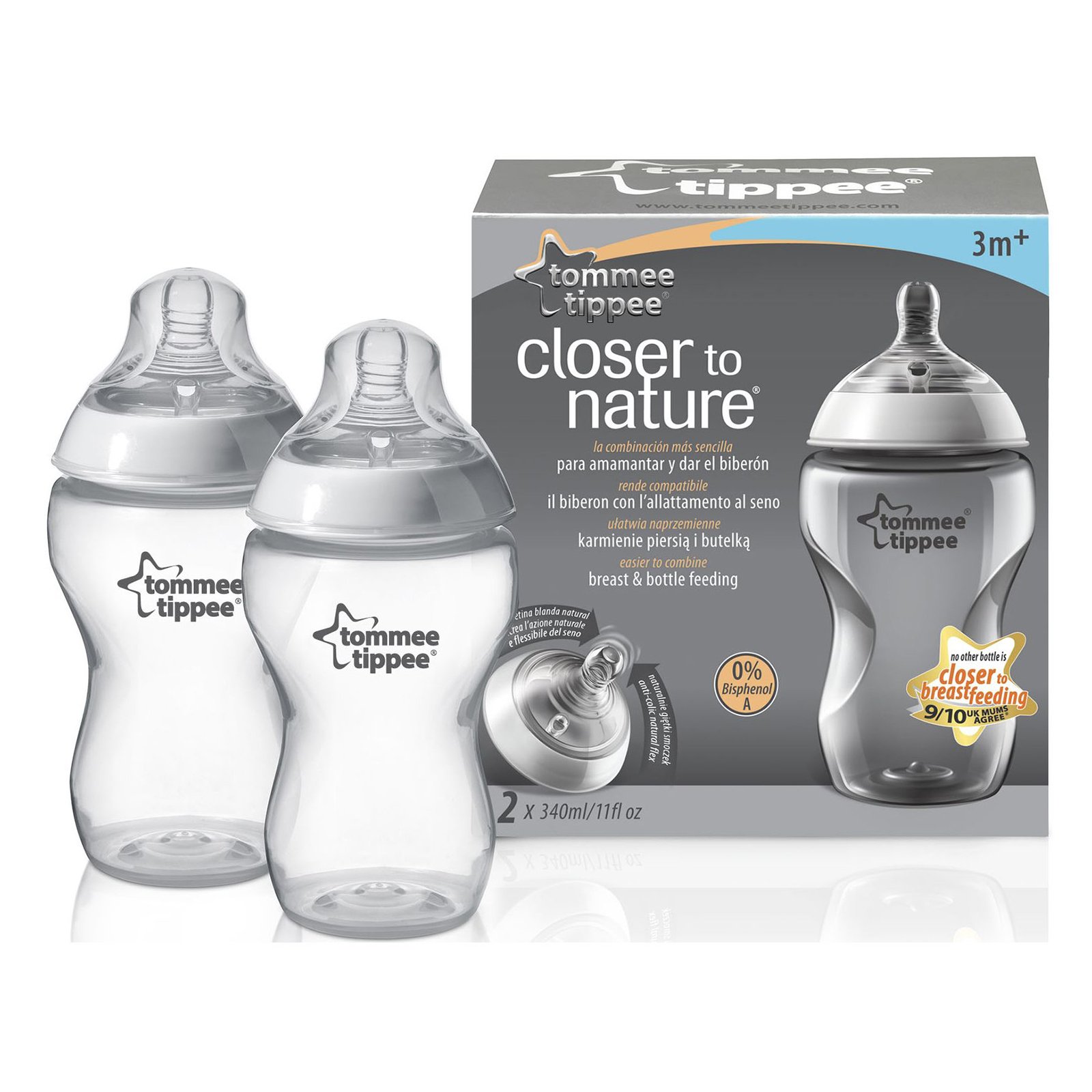 set 2 biberoane pp tommee tippee - closer to nature, +3 luni, 340ml