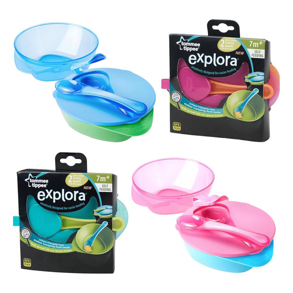 set 2 castroane cu capac si lingurita tommee tippee explora