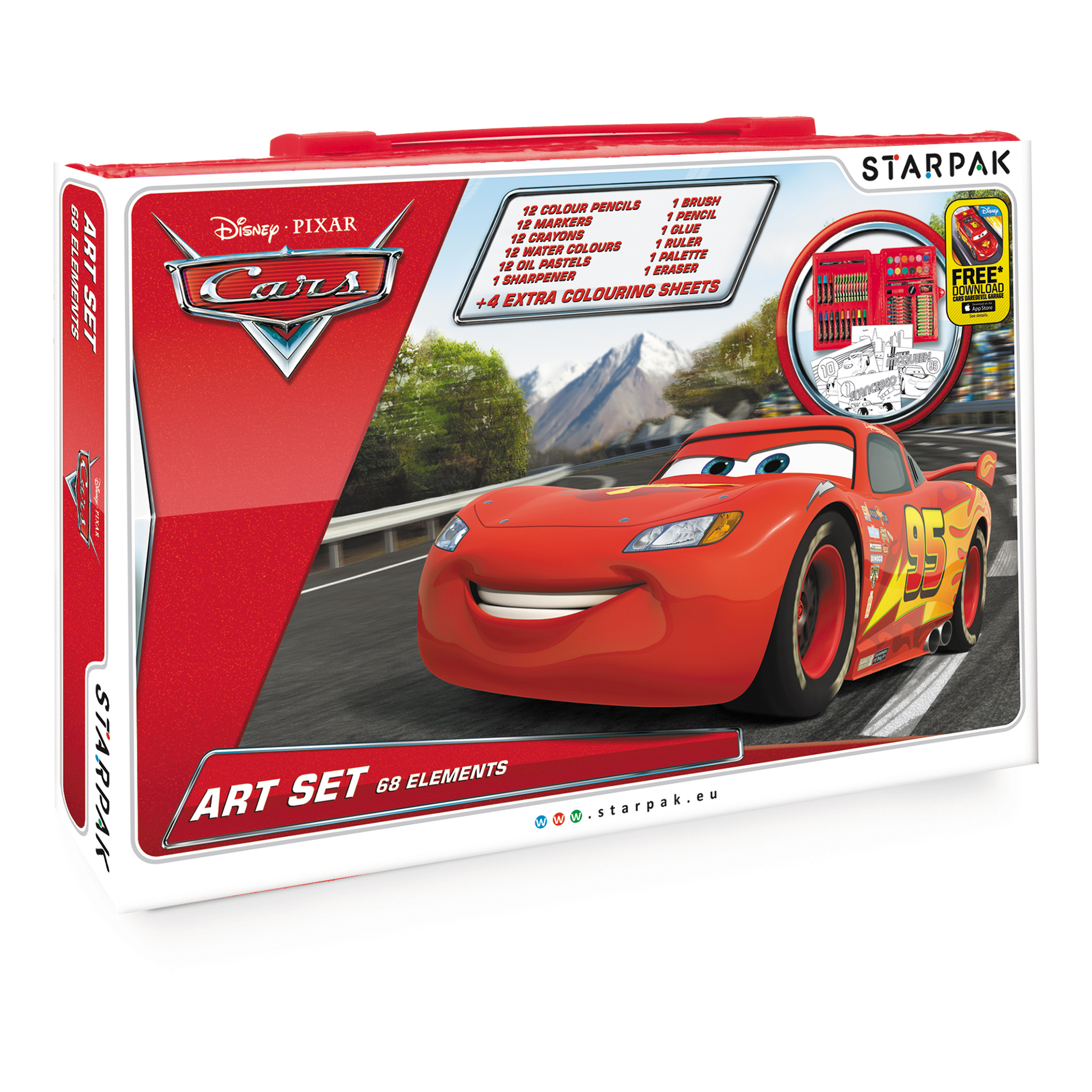 set cu instrumente de scris si rechizite cars, 68 de piese