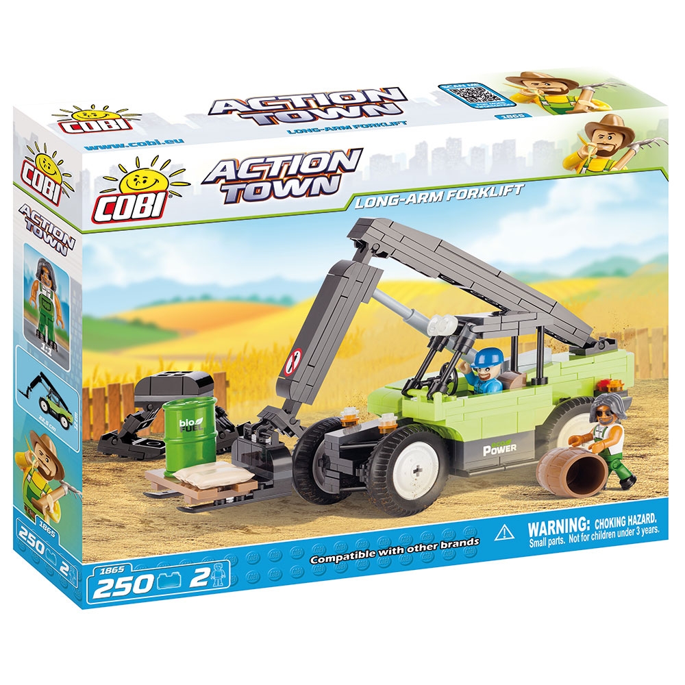 set de constructie cobi action town - stivuitor cu brat lung