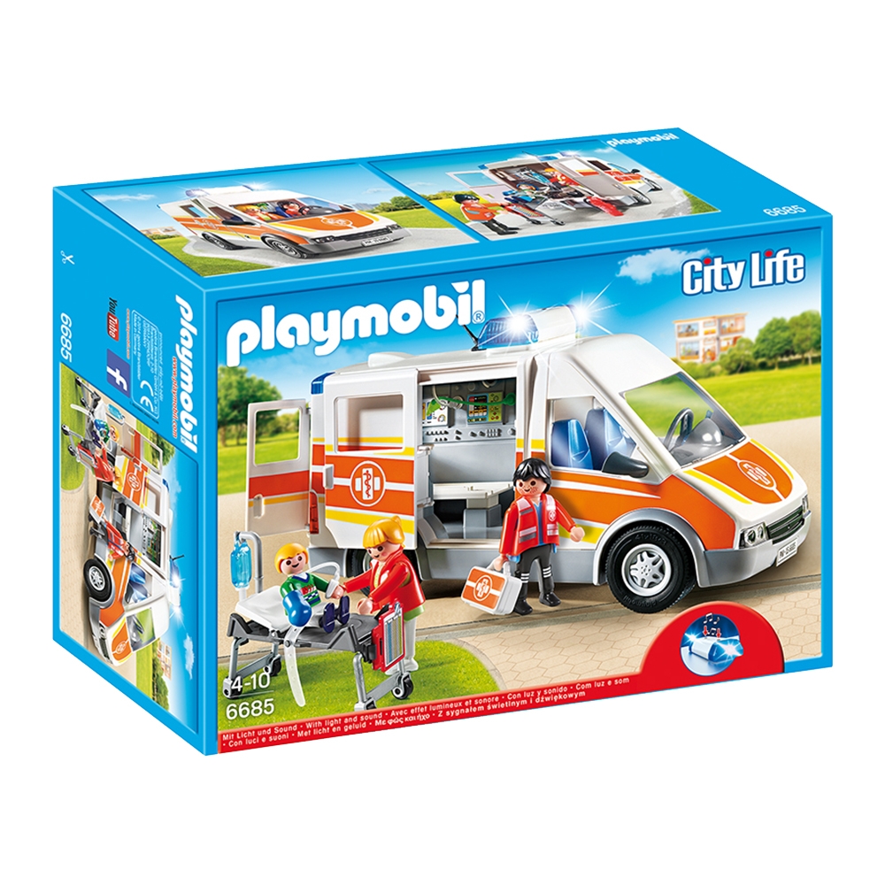 set de constructie playmobil city life - ambulanta cu lumini si sunete (6685)