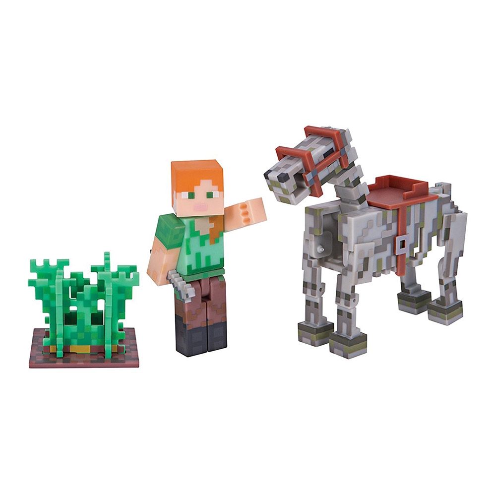 set figurina minecraft - alex & skeleton horse