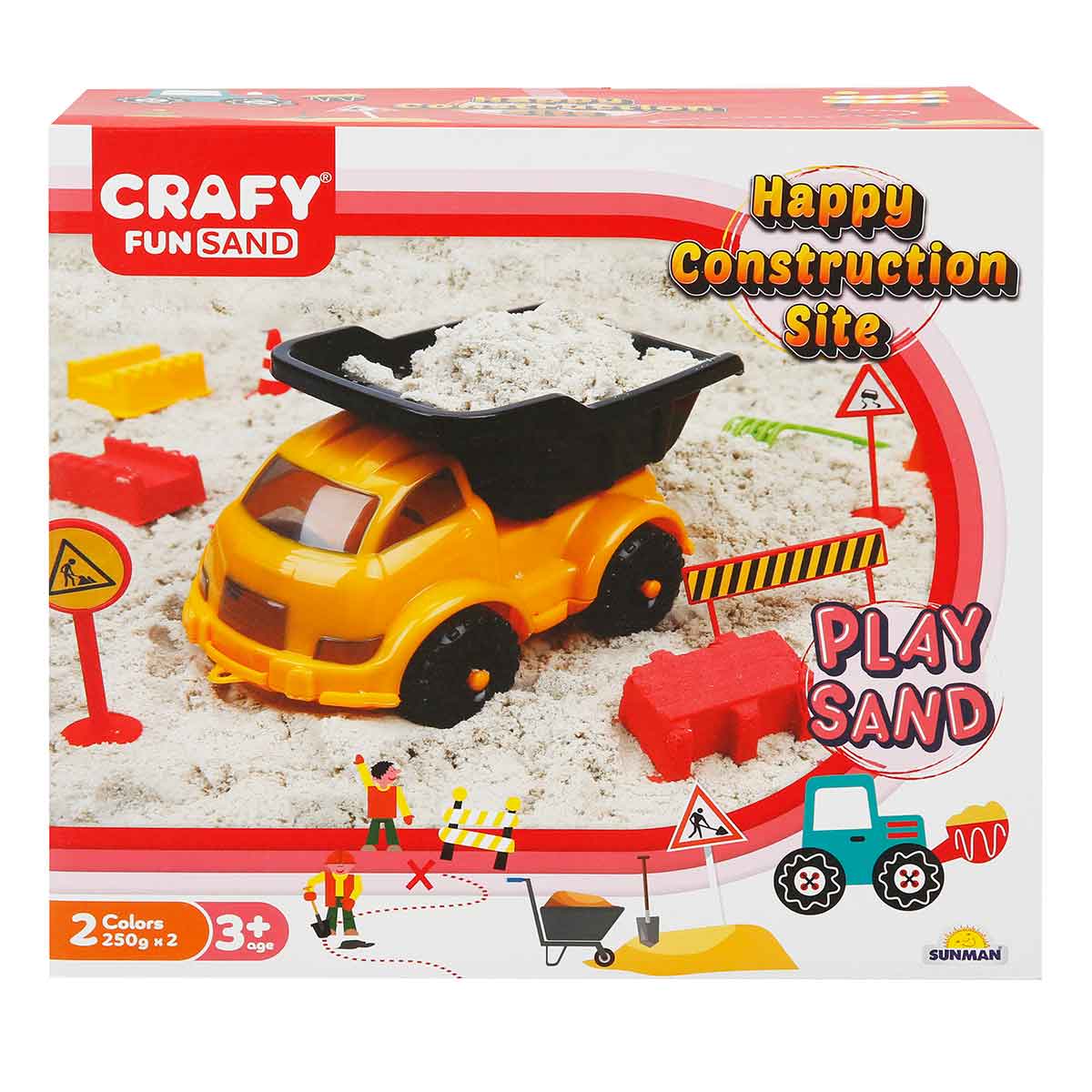 Set nisip kinetic, Crafy Fun Sand, Sand Happy Construction, 14 piese, 500 g nisip Crafy Fun Sand