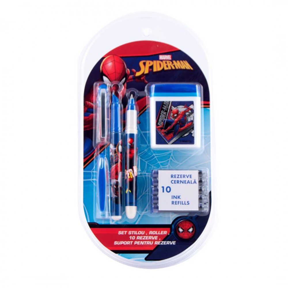 Set stilou, roller si 10 rezerve, Spiderman