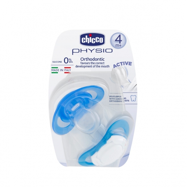 suzete din silicon chicco, forma anatomica, 4+ luni, 2 buc - bleu